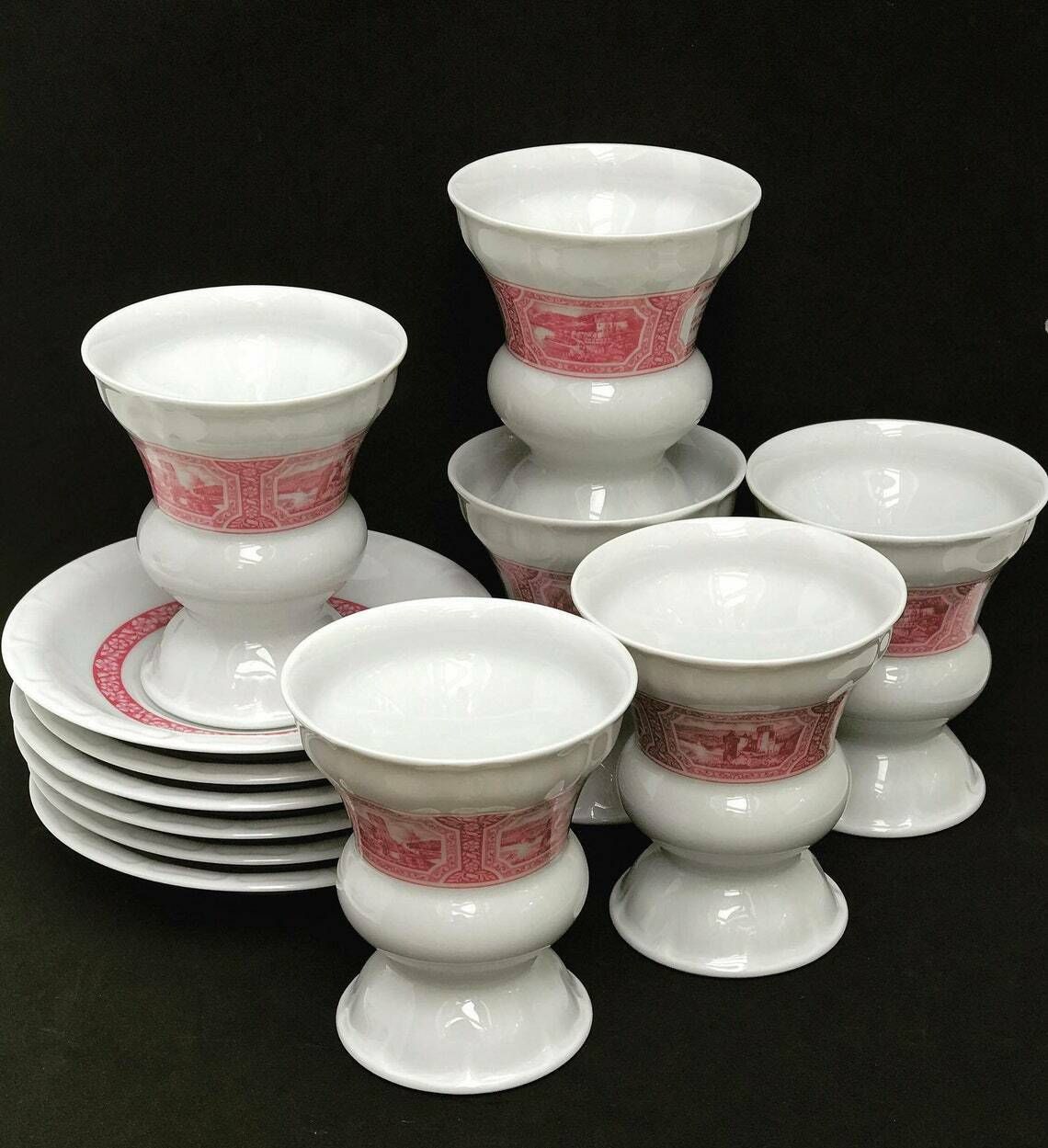 Rudesheim Tea Cups Heinrich Germany Set 6 Cups Saucers And Red White Germany Heinrich Irish Coffee Cup Goblet Rudesheimer