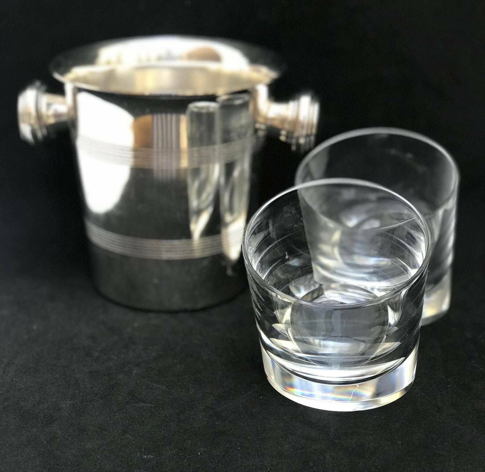 Whisky Glass Set Of 2 Ice Bucket Sliding Heavy Cristal Cut Scotch Drink Glasses Whisky Bourbon Vintage Gift For Him Dad Gift Boss Bar Cart photo furniture
