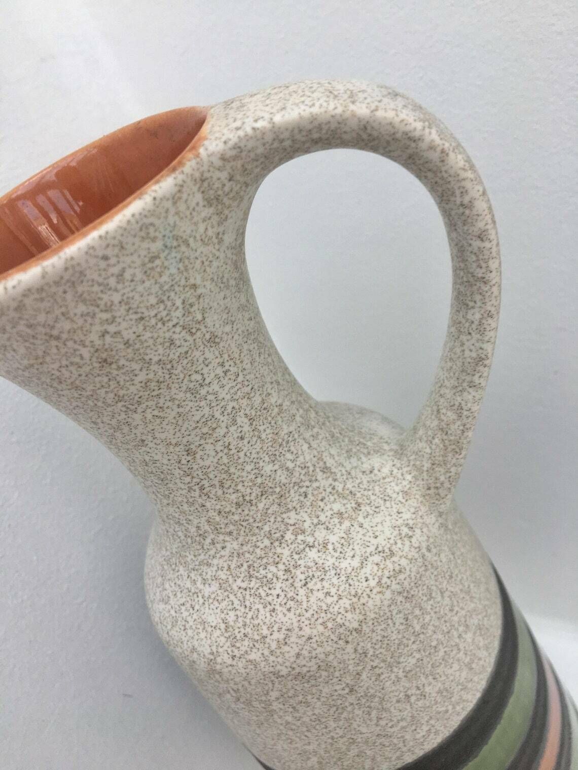 West Germany Pottery Vase By Dumler And Breiden Form Mid Century Green Gray Orange Pottery Ceramic 1960s 1970s Pitcher With Handle Mcm photo for sale