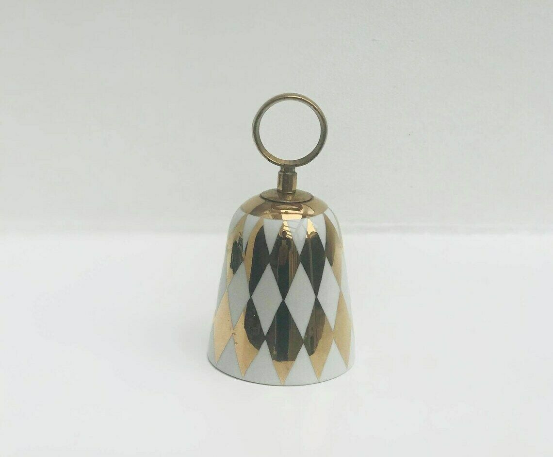 photo for sale Fornasetti Original Porcelain Table Bell Golden Trim Desk Decor Italian Design Ornament Gift For Him