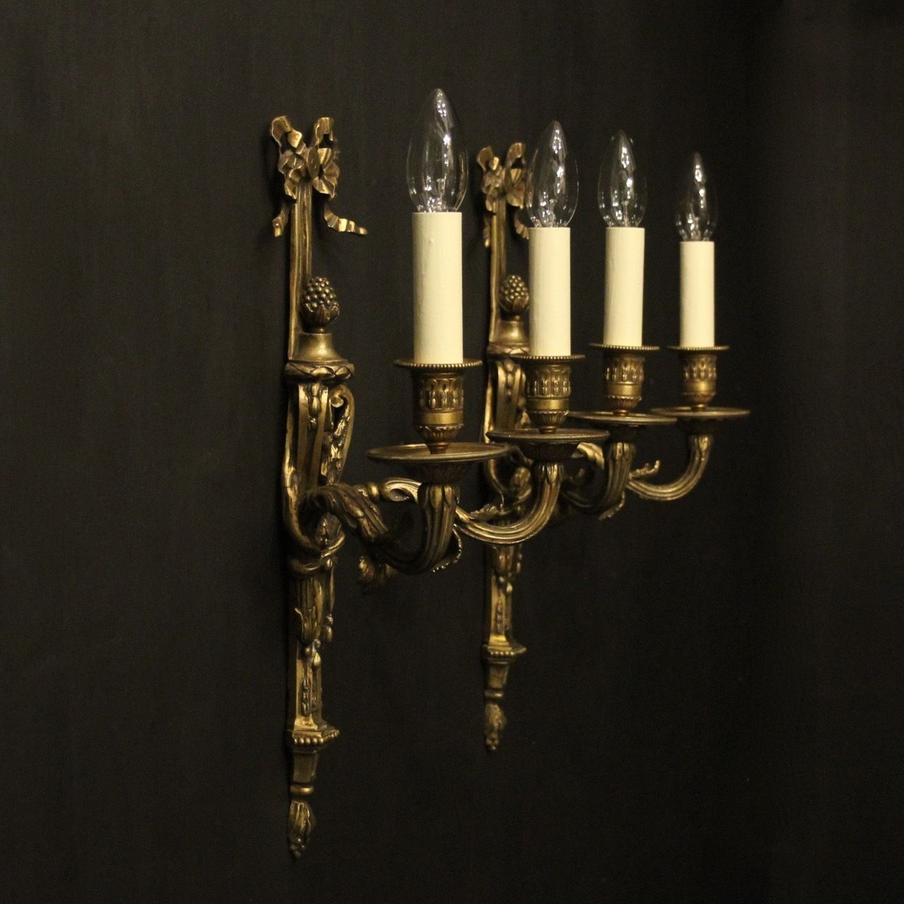 Lighting French Pair Of Bronze Antique Wall Sconces photo