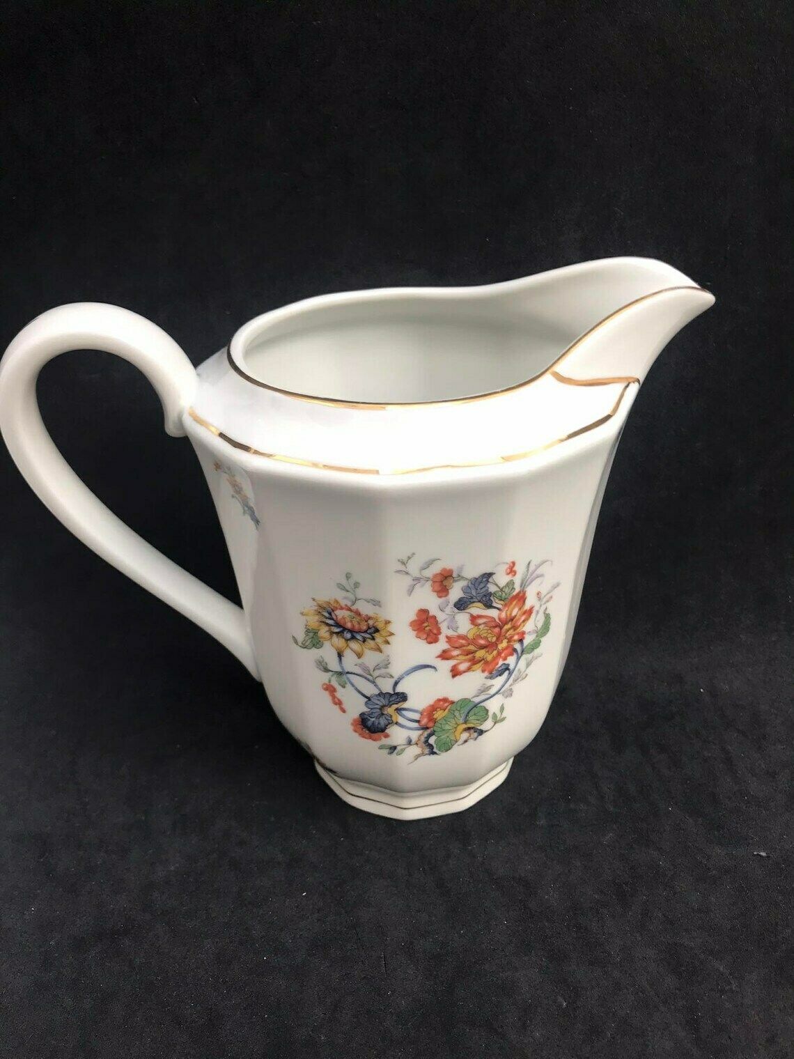 Porcelain Milk Jug Large Creamer Floral Milk Pot Tea Coffee 1940s Porcelain De Boudour Cerabel Belgium Wedding Gift Illustration Gold Rim photo furniture