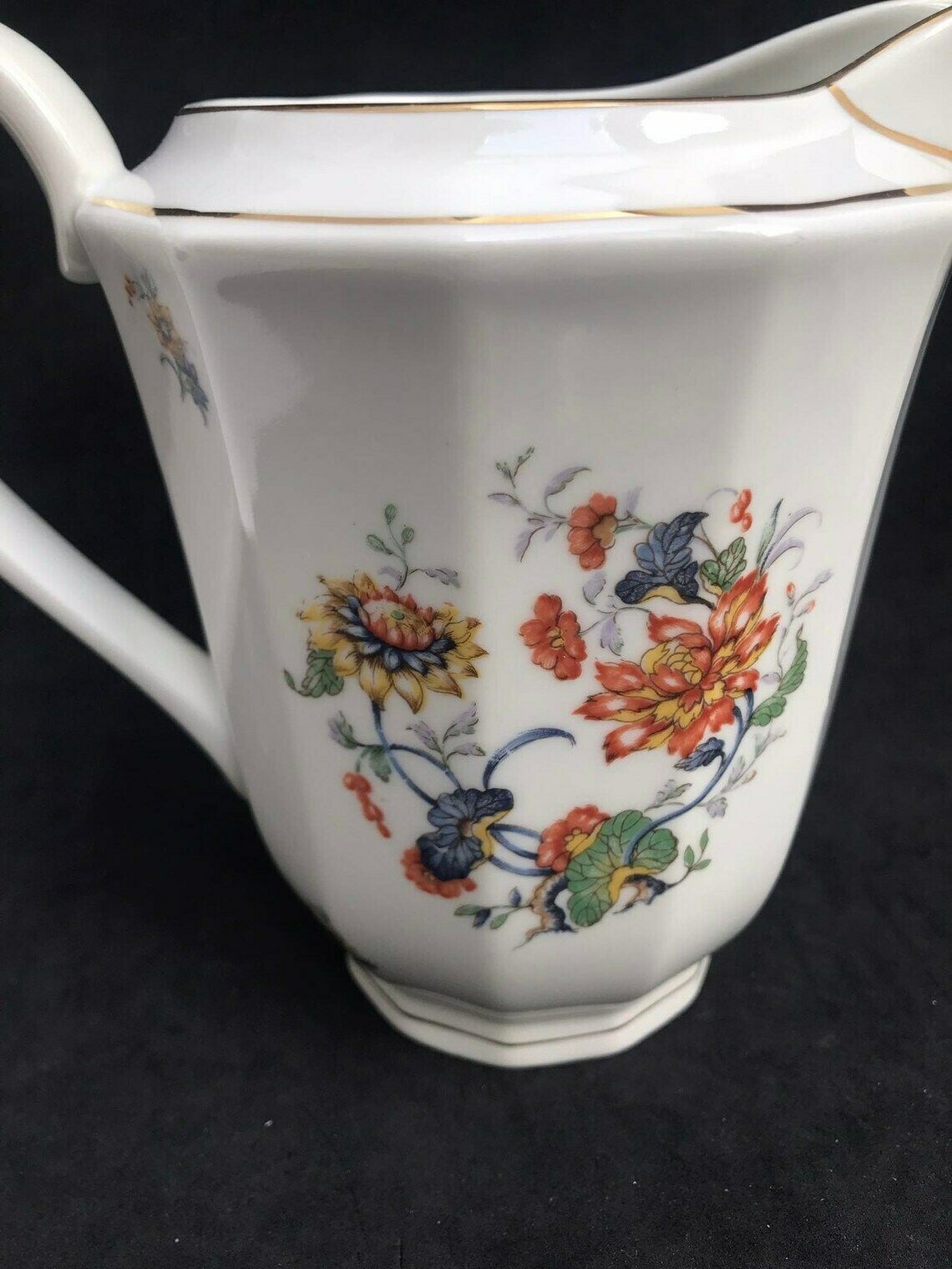 Porcelain Milk Jug Large Creamer Floral Milk Pot Tea Coffee 1940s Porcelain De Boudour Cerabel Belgium Wedding Gift Illustration Gold Rim photo Home Decor