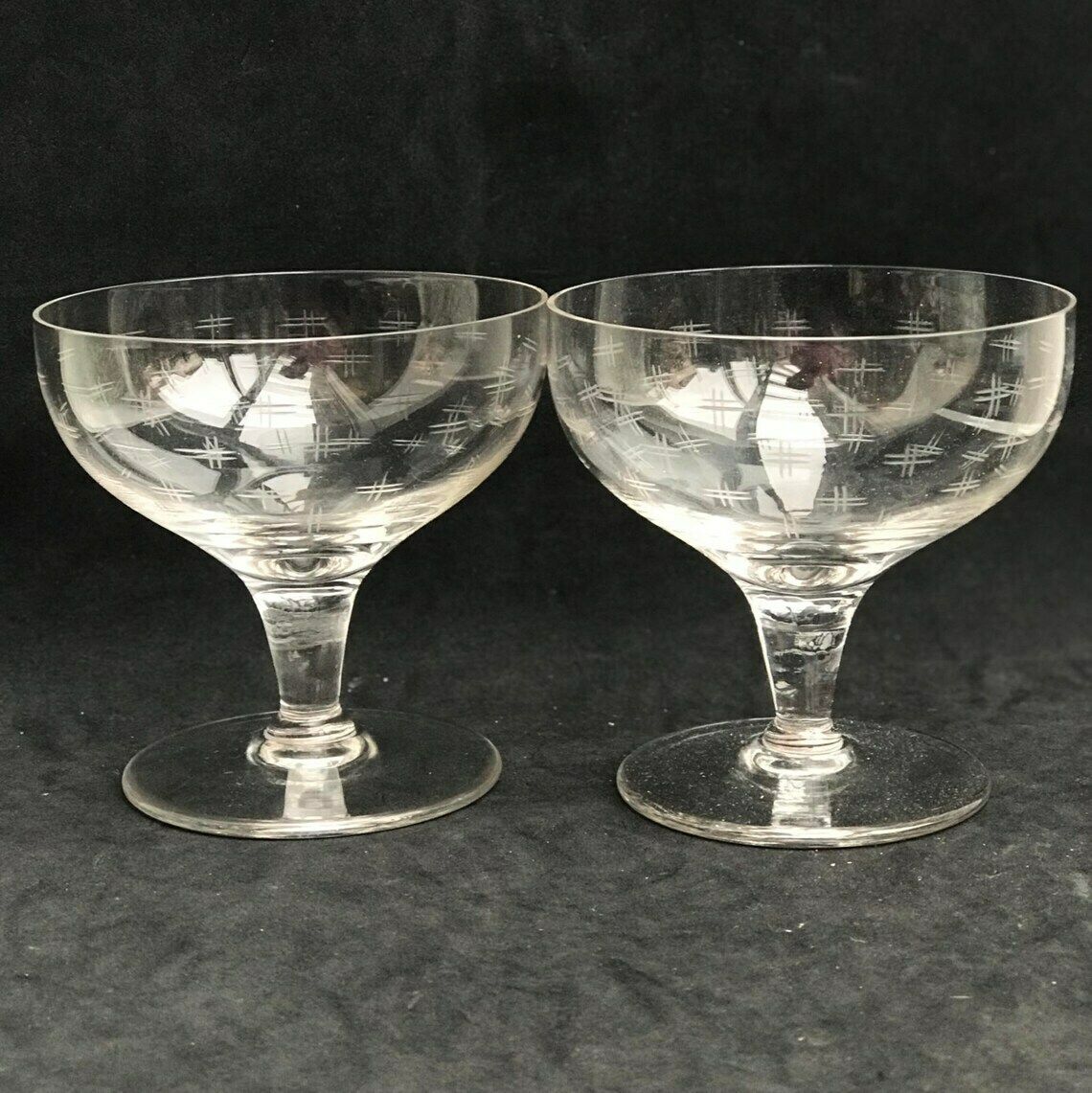 2 Antique Champagne Coupes Glasses Crystal Cut Coupes 1920s French Set 2 Stem Bar Cart Decor Wedding Bartender Cocktail Glasses Gift