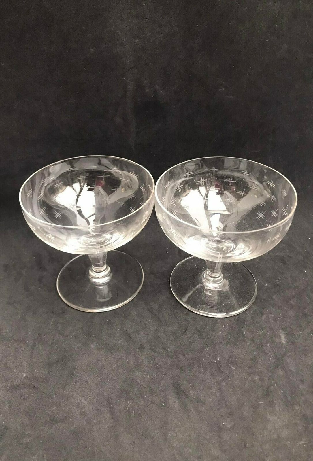 2 Antique Champagne Coupes Glasses Crystal Cut Coupes 1920s French Set 2 Stem Bar Cart Decor Wedding Bartender Cocktail Glasses Gift photo for sale