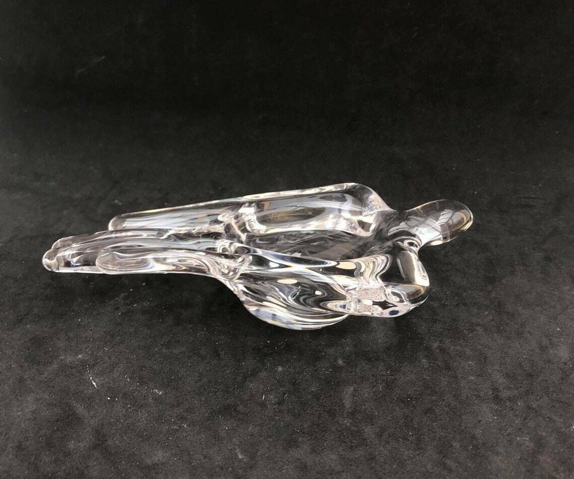 Ashtray Paperweight Bowl Bird Shaped Heavy Crystal Cigar Ashtray By Art Vannes France Art Glass Dove Clear Gift For Her Wedding Gift photo for sale