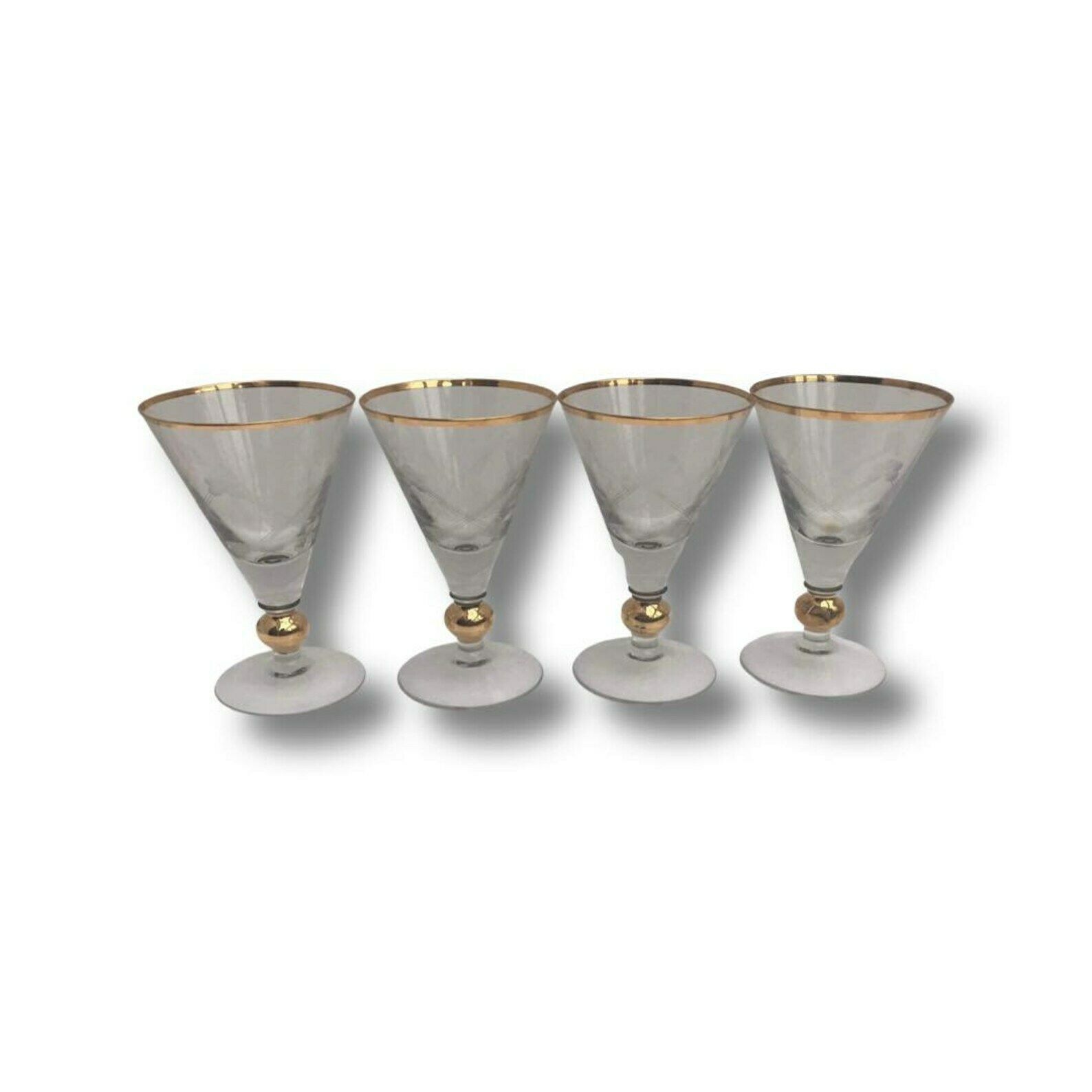 Water Glasses Set Of 4 Golden Decorated Foot With A Ball And A Round Base Gilded Hollywood Regency Bar France Christmas Table Bar Cart