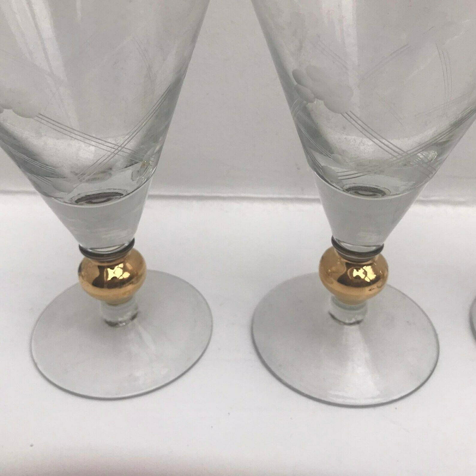 Water Glasses Set Of 4 Golden Decorated Foot With A Ball And A Round Base Gilded Hollywood Regency Bar France Christmas Table Bar Cart photo furniture