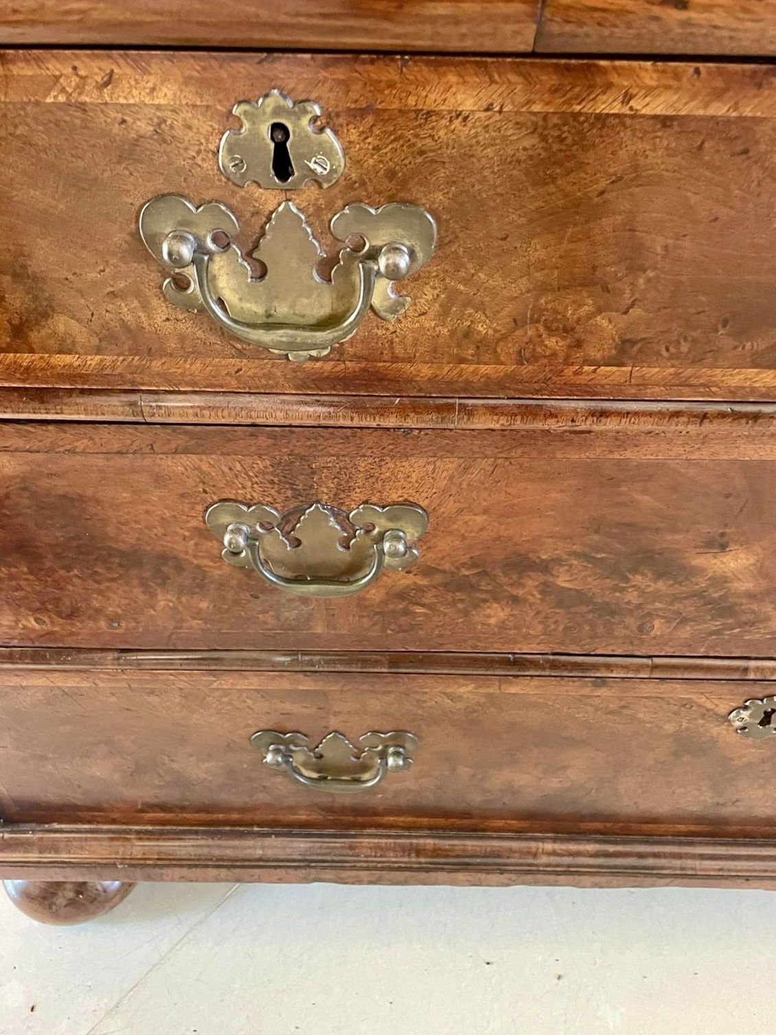 Large Antique William And Mary Burr Walnut Herringbone Inlaid Two Part Bureau photo 4225.0