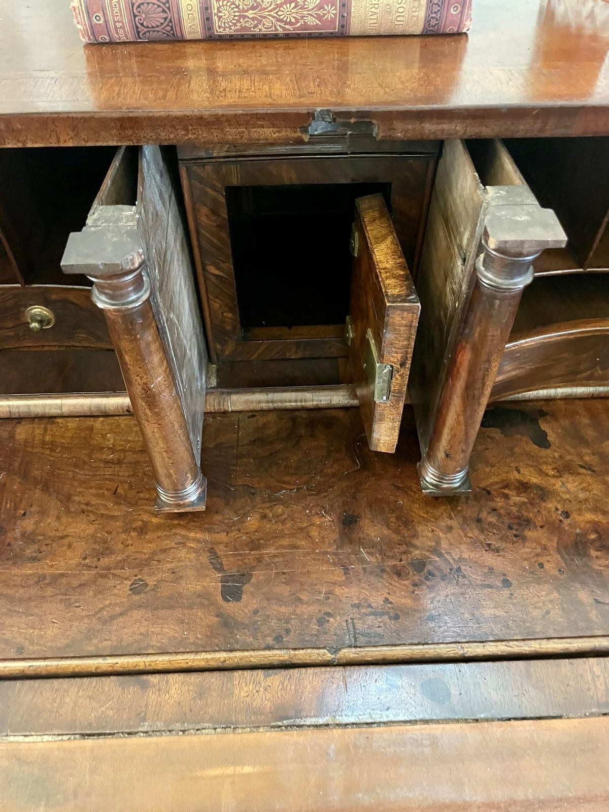 Large Antique William And Mary Burr Walnut Herringbone Inlaid Two Part Bureau photo buy