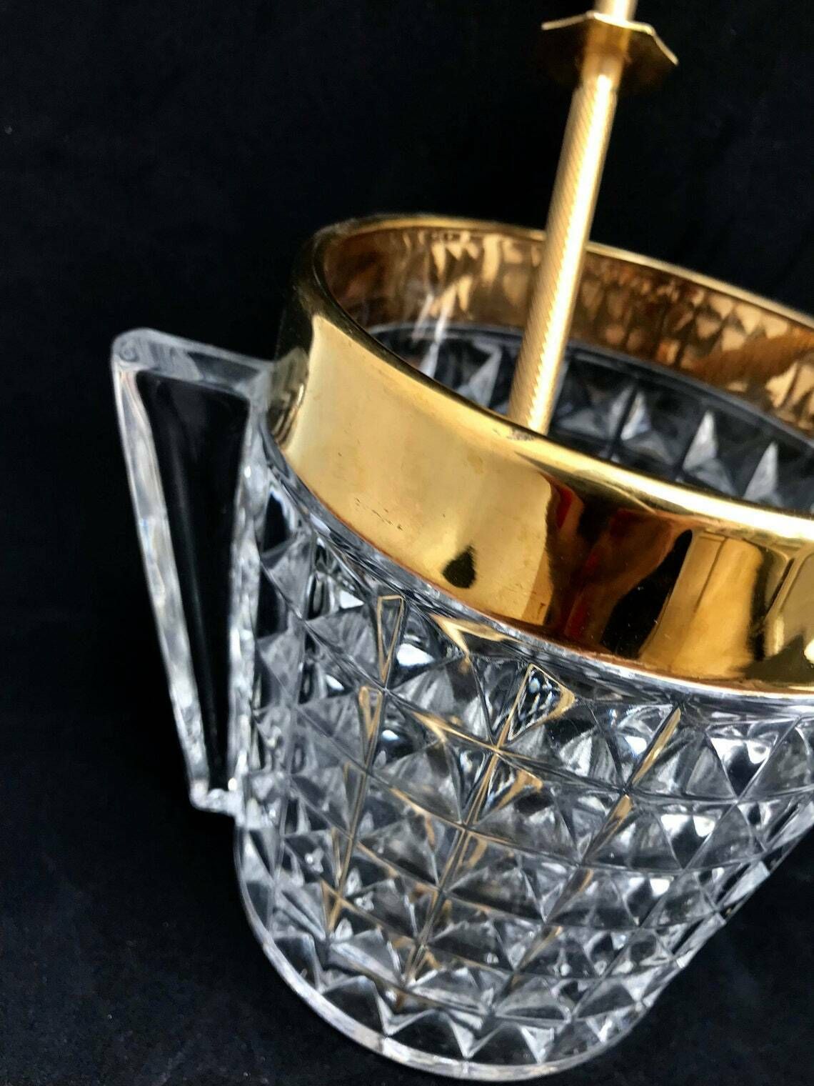 Ice Bucket Heavy Cut Crystal With Handles Mid Century Retro Bar Accessories, Mcm