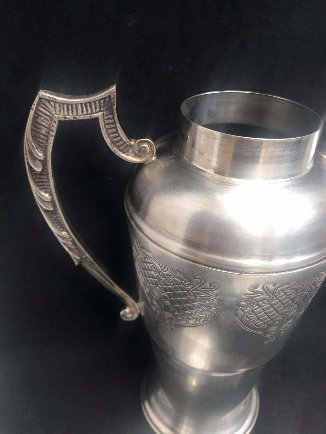 photo vinterior Cocktail Shaker Large Antique Art Prata Silver Plated Martini Shaker 1002 Cocktail Art Deco Mid Century Modern Pitcher Jug Drinks Mixology