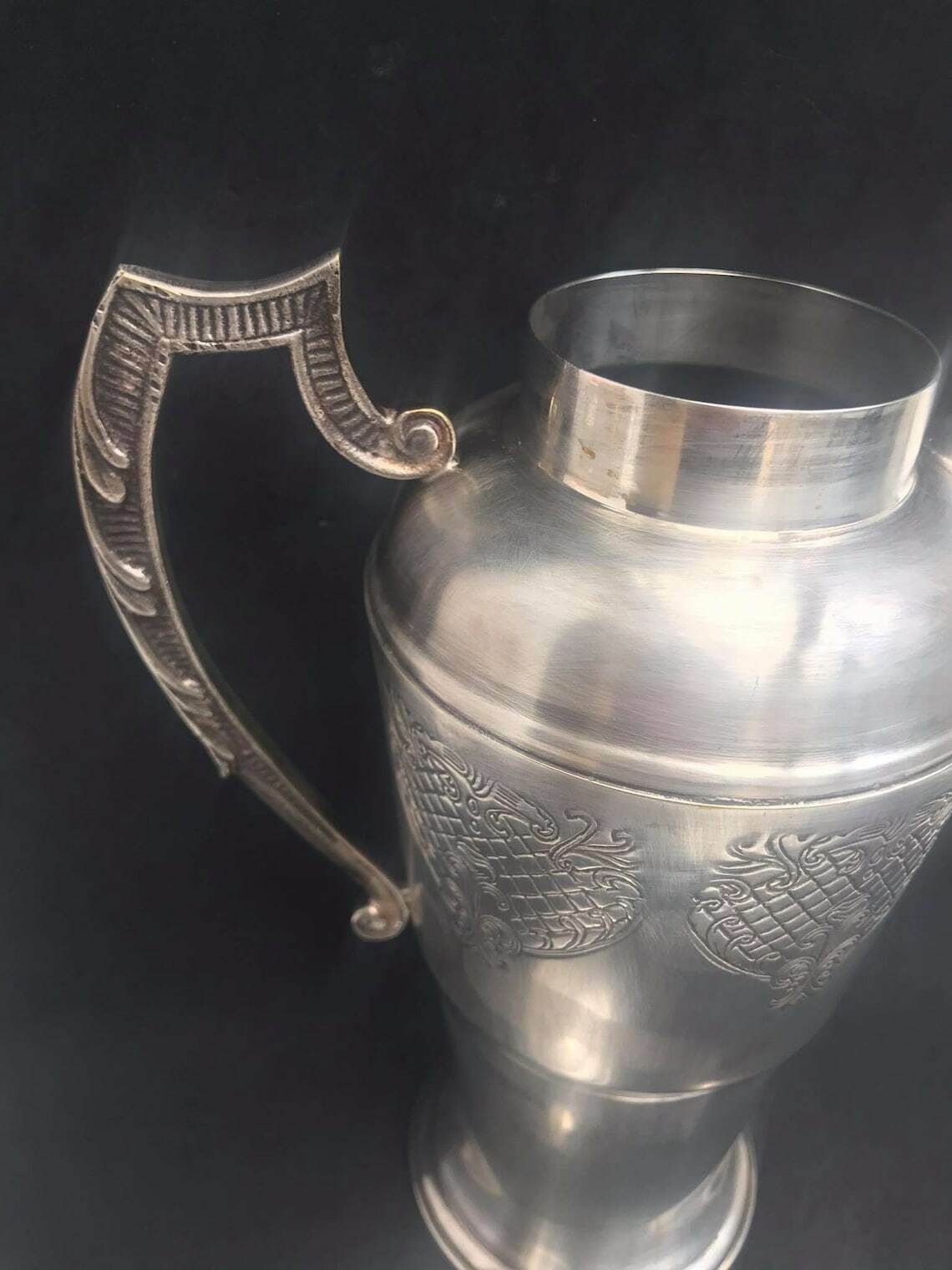 photo vintage Cocktail Shaker Large Antique Art Prata Silver Plated Martini Shaker 1002 Cocktail Art Deco Mid Century Modern Pitcher Jug Drinks Mixology