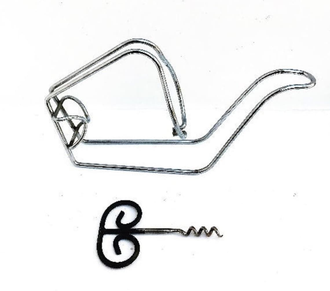 Wine Cradle Bottle Holder Wire Metal Wine Holder And Bottle Opener Corkscrew Wire Mid Century Bar Accessories, Gift For Him Bar Tools