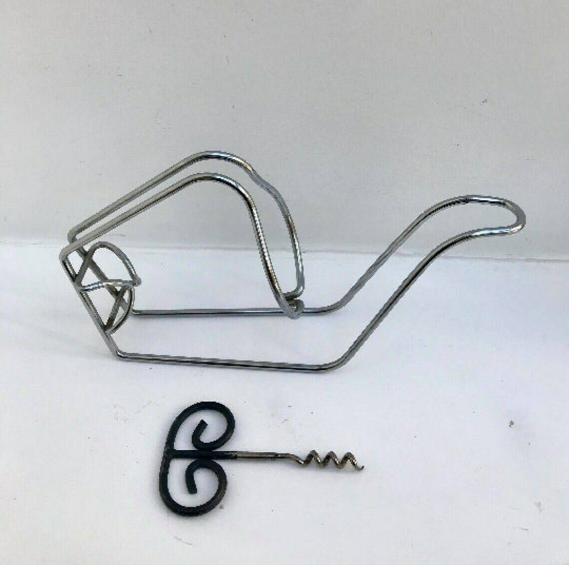 Wine Cradle Bottle Holder Wire Metal Wine Holder And Bottle Opener Corkscrew Wire Mid Century Bar Accessories, Gift For Him Bar Tools photo vinterior