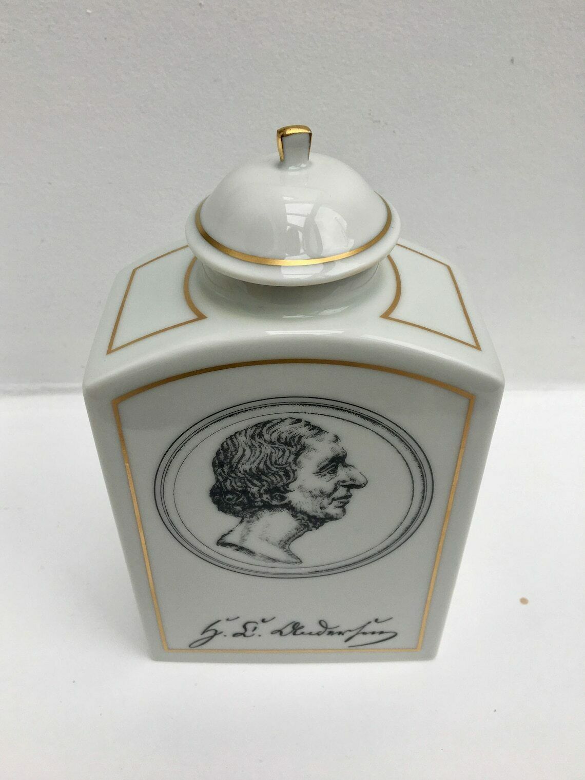 Tea Caddy Bing & Grondahl B And G White Porcelain Canister Hans Christian Andersen Tea Caddy Denmark Danish Design Gift For Her Gold Trime photo 173.0