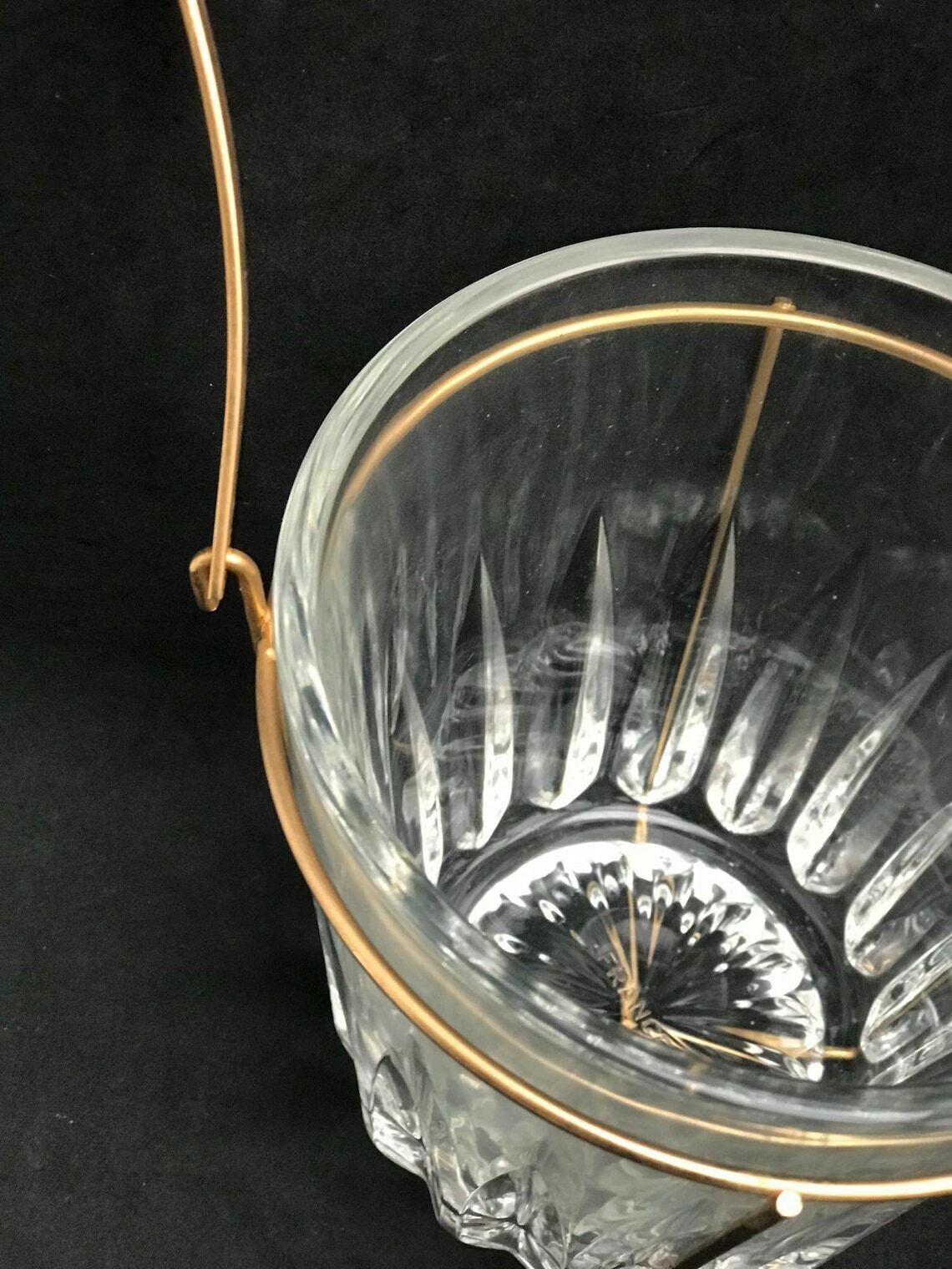 Ice Bucket Heavy Molded Glass French With Golden Metal Handles Mid Century Barware Mixology Tools Bar Cart Hollywood Regency Man Cave Gift photo 137.0