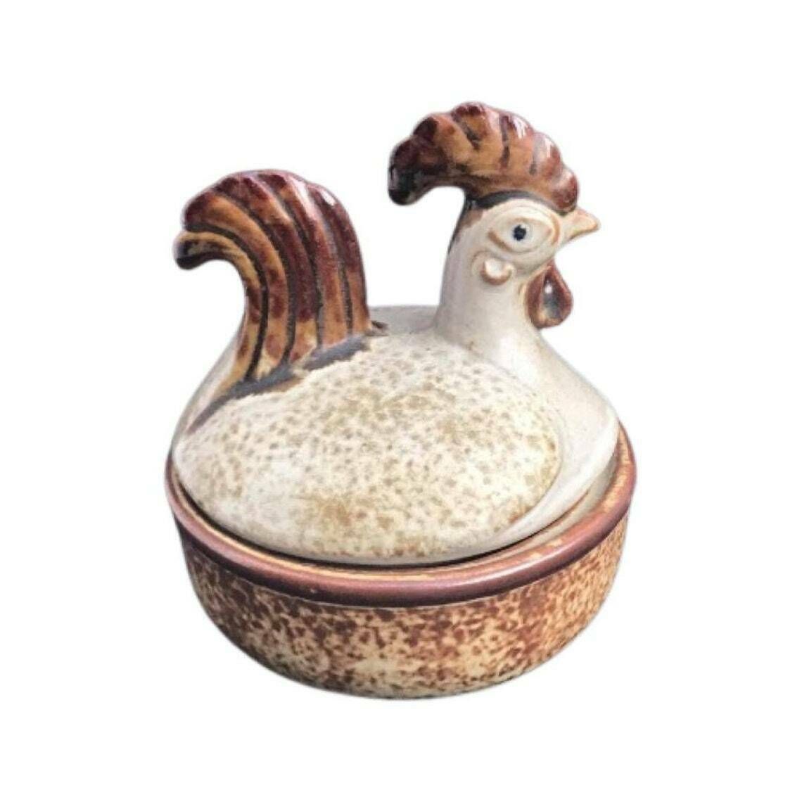 Danish Ceramic Hen Box Chicken Figurine Brown Ceramic Mid Century Modern Country Side Decor Soholm Kitchen Collectible Scandinavian Decor