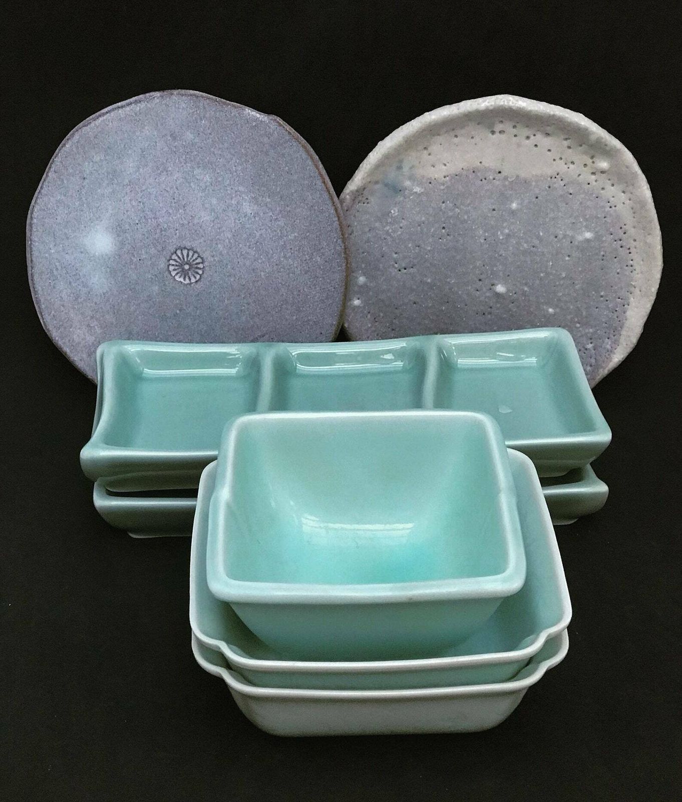Sushiset Met Serveerschalen, Sausbakje, Dinerbord, Sashimibord – Aziatisch Servies In Groen Aqua Keramiek En Porselein