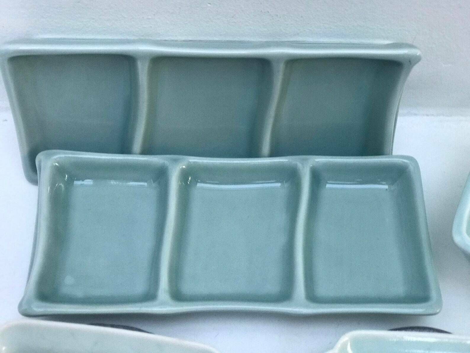 Sushi Plates Set Serving Tray, Sauce Dish, Dinner Sashimi Plate Asian Food Dish Green Acqua Ceramic Porcelain Fish Serving Tray photo for sale
