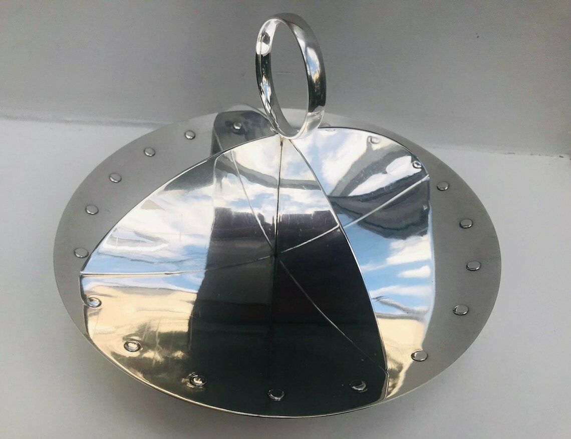 photo for sale Tray Tidbit Victorian Platter 4 Sections Serving Tray With Handle Plate Silver Plated Dessert Sandwiches Teatime English Tableware Gift