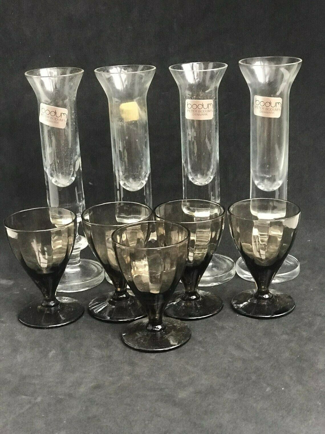Vintage Schnapps Vodka Liqueur 4 Glasses Peter Bodum Design Scandinavian Art Glass Danish Design Bar Cart Styling Gift For Him Gift Friend photo Home Decor