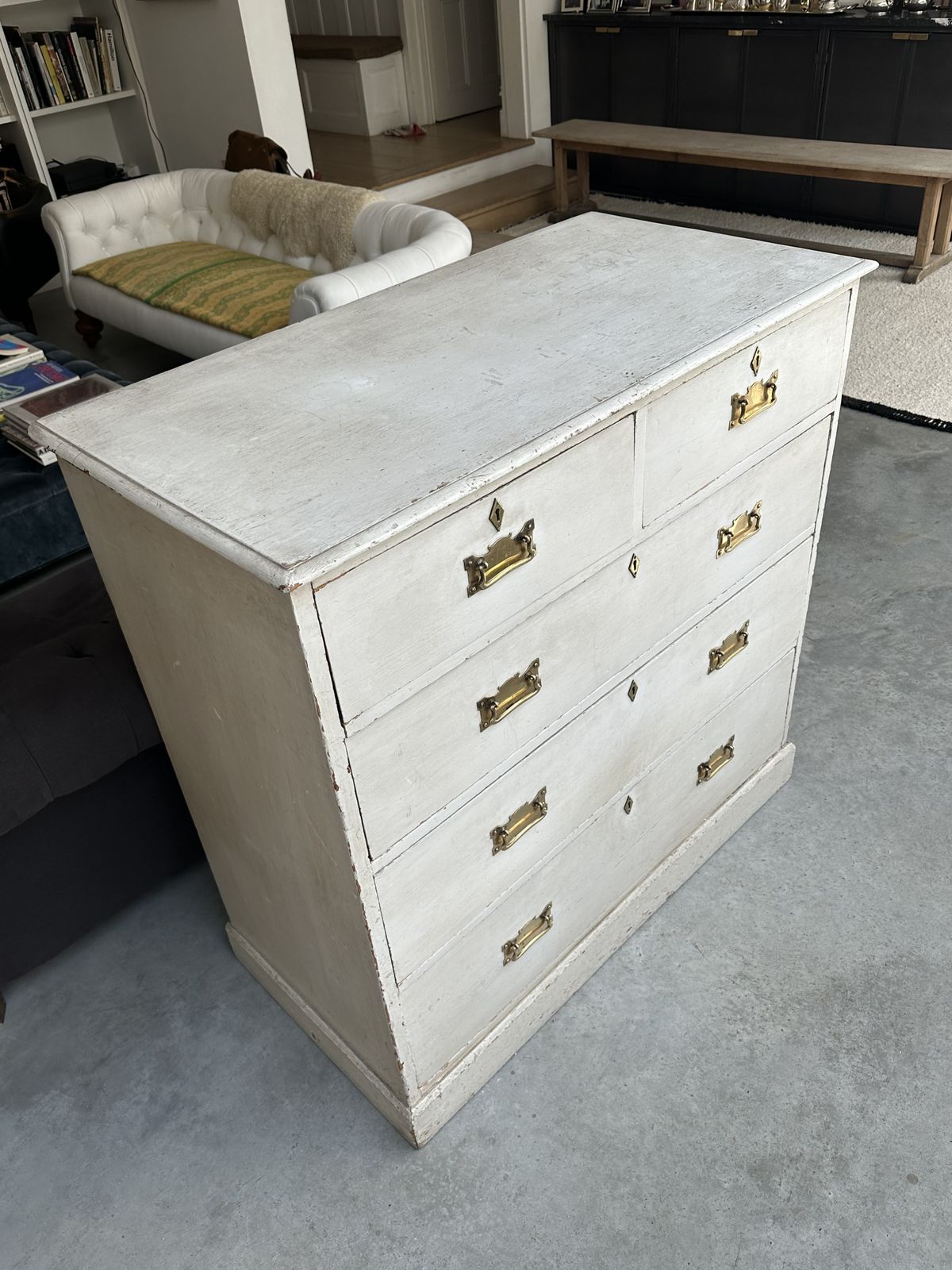 Large Antique 19th Century Painted Chest With Drawers Stunning Brass Handles photo for sale