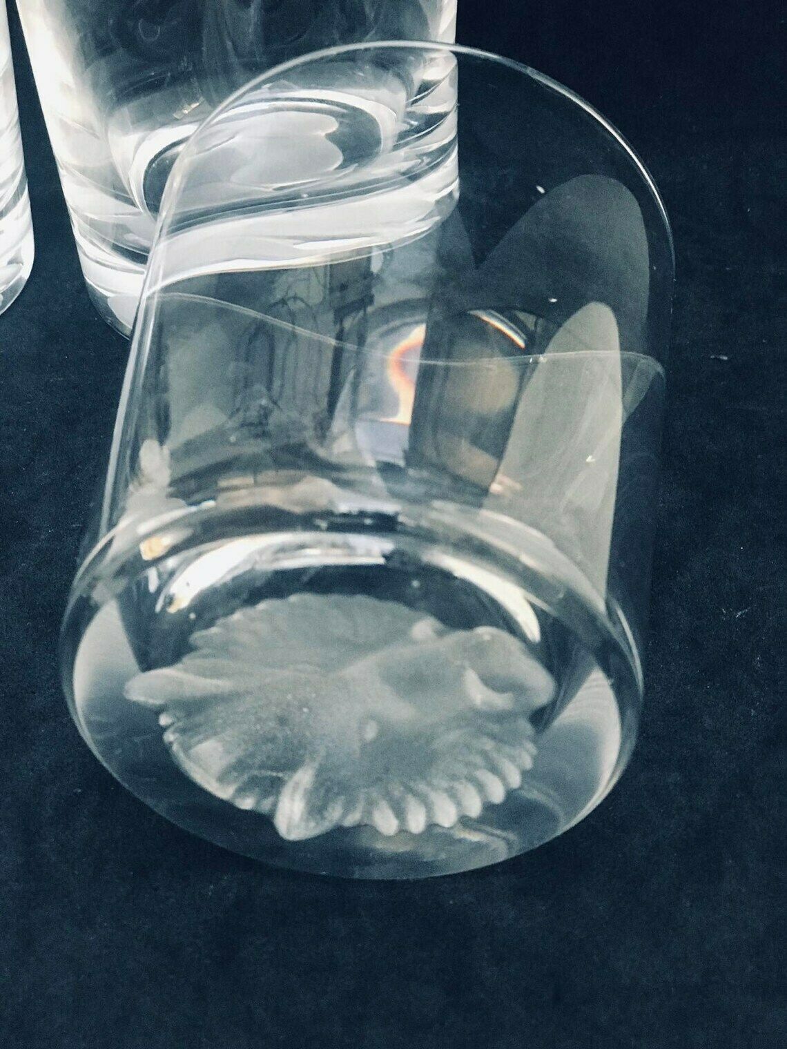 Whiskeyglazenset Van 3 Stuks – Zwaar Kristal, Geblazen Glas, Jachttaferelen Met Intaglio Decoratie, Vintage photo for sale