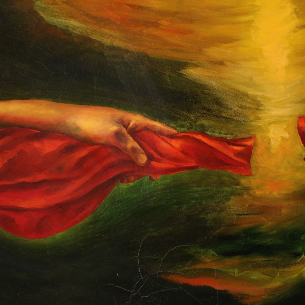 Round Italian Painting Dated 1988 Oil On Canvas photo Art