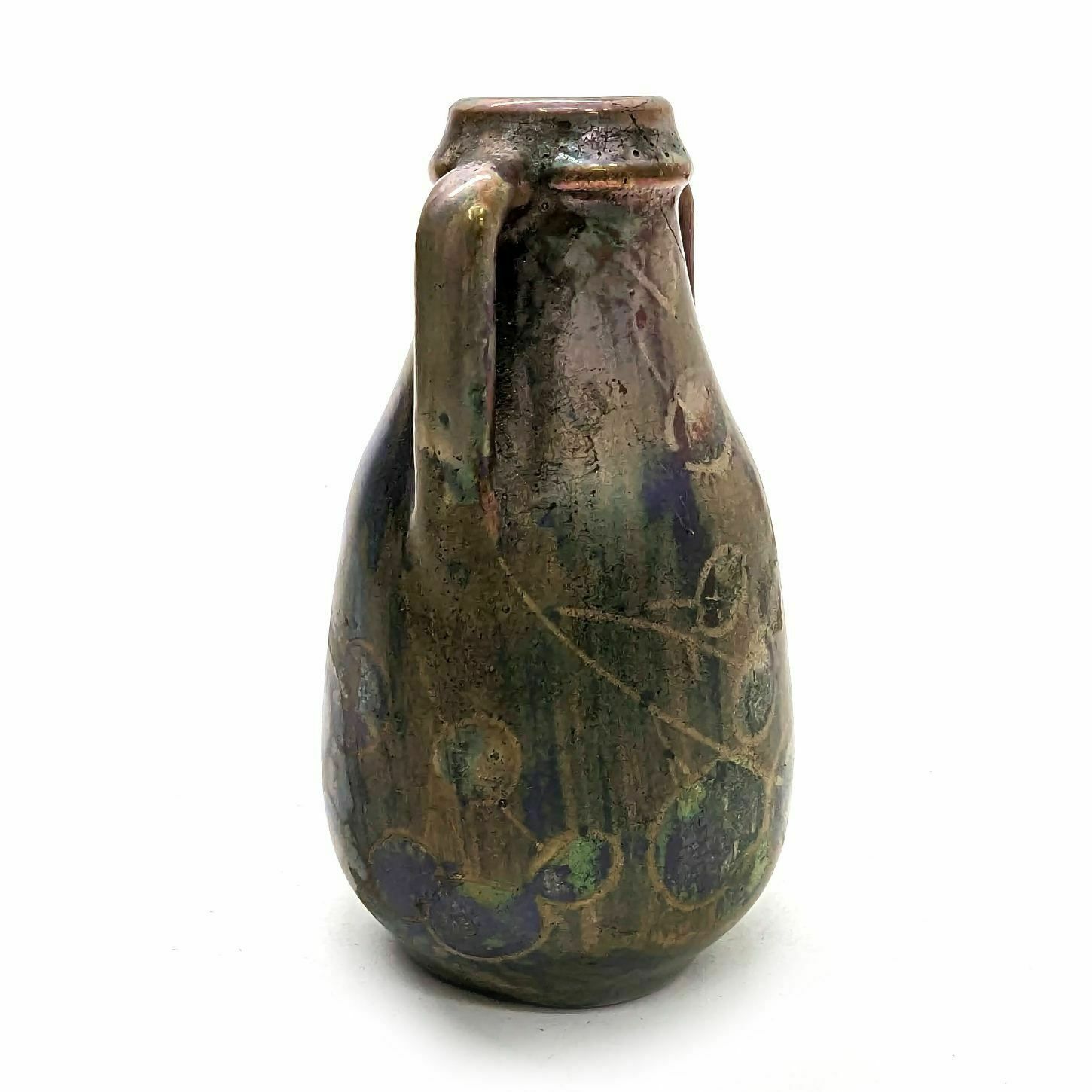 Pair Of Miniature Vases With Handle In Iridescent Earthenware Airebelle (Var) photo for sale
