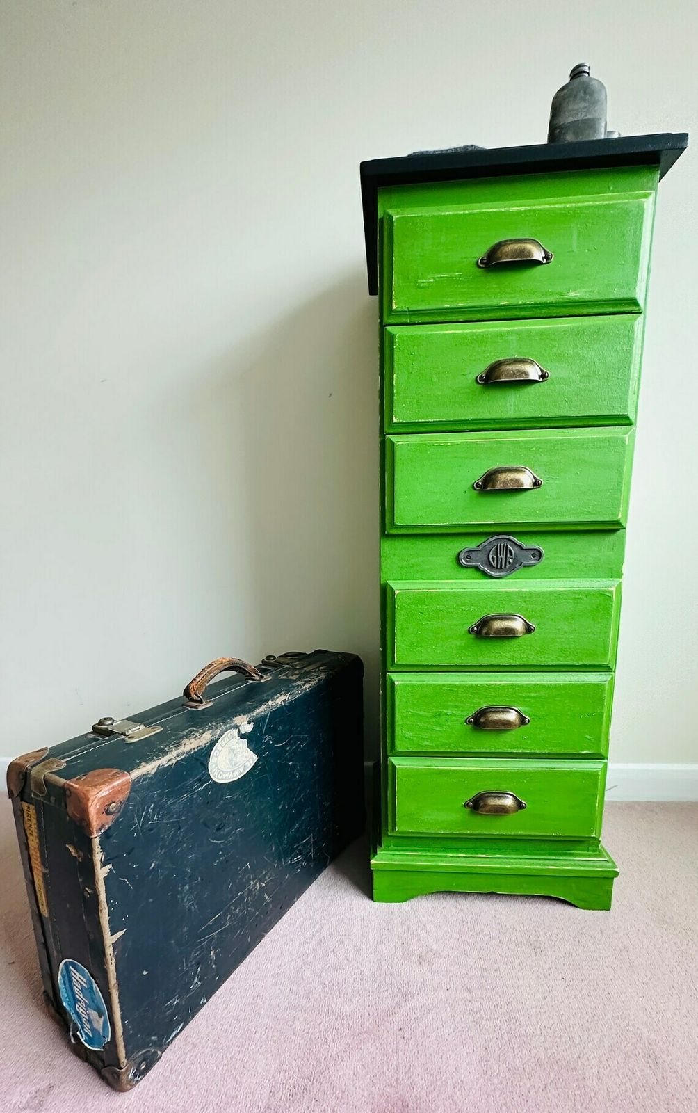 Emerald Green Tallboy – Upcycled Train Rail Railway photo for sale
