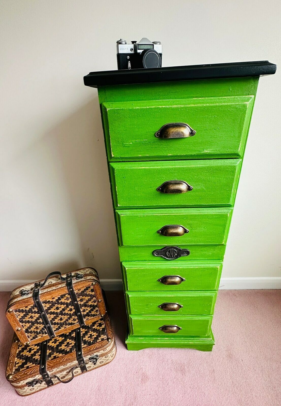 photo furniture Emerald Green Tallboy – Upcycled Train Rail Railway