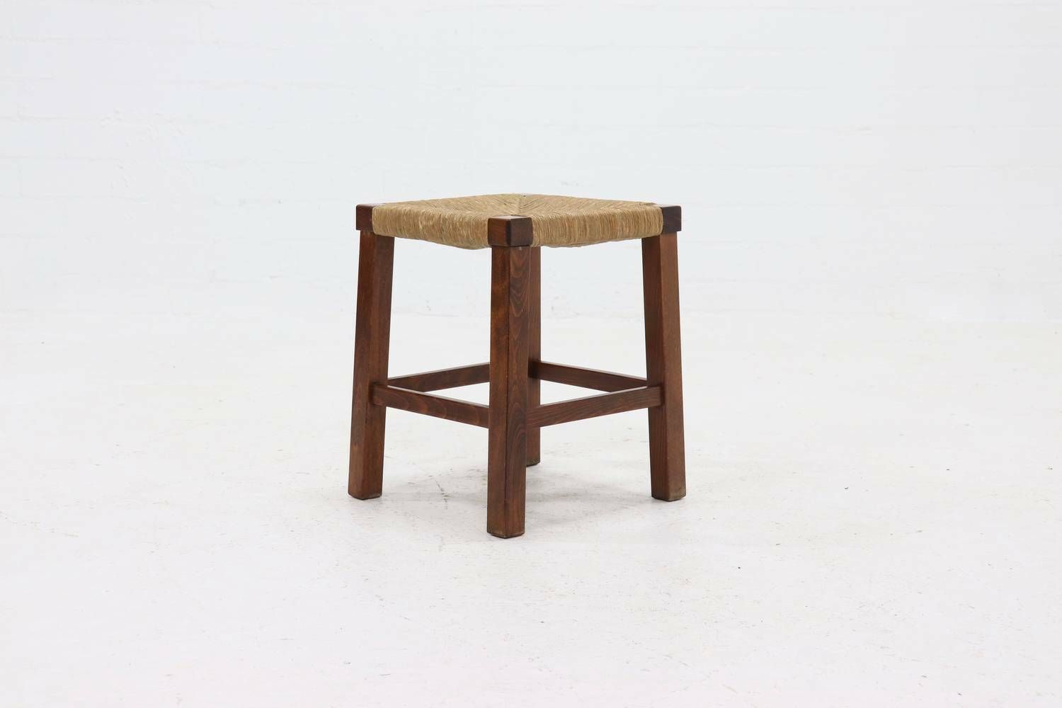 Oak And Rush Stool In Style Of Charlotte Perriand 1960s photo furniture