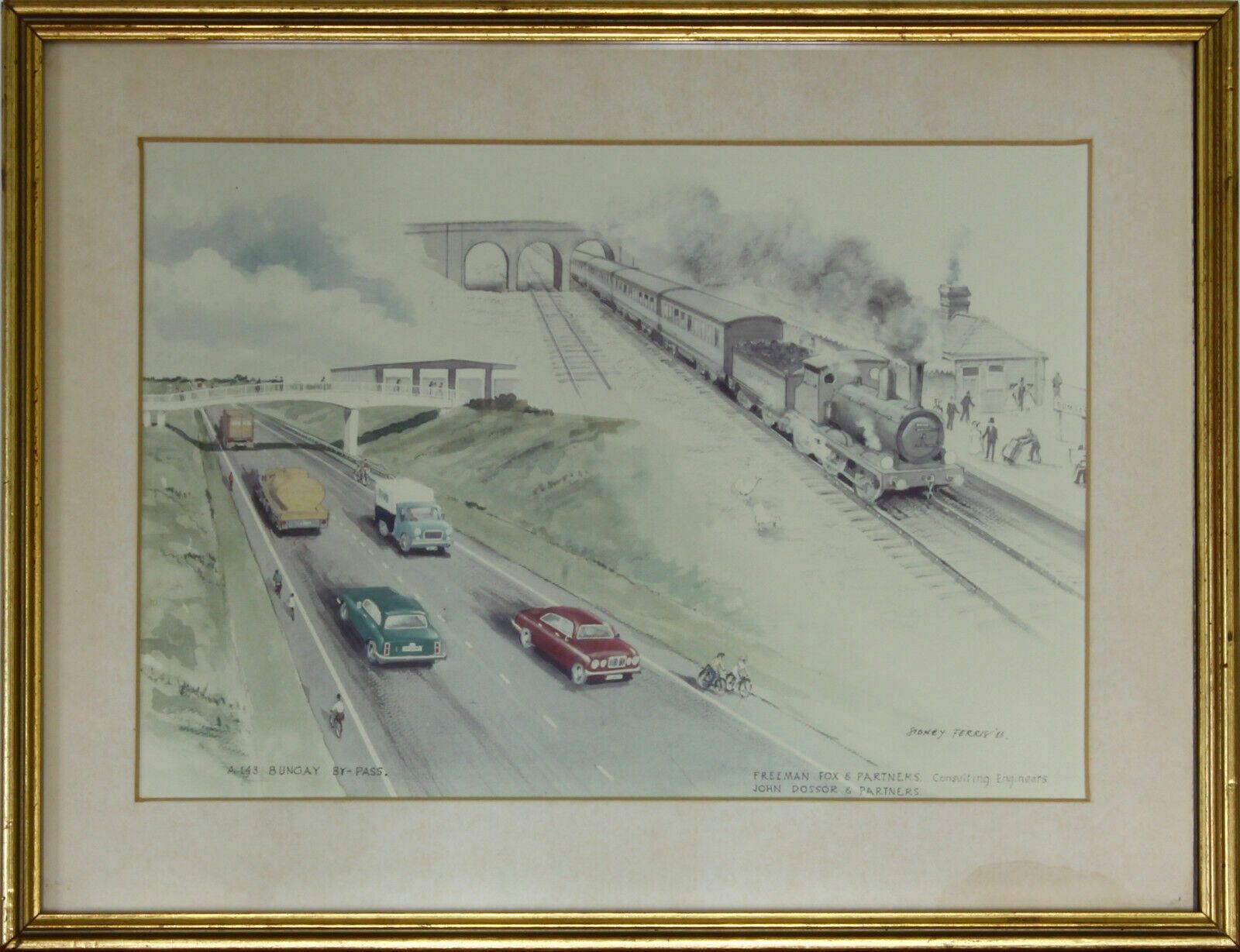 Print Of A Watercolour By Sidney Ferris Proposed A143 Bungay By Pass From 1983