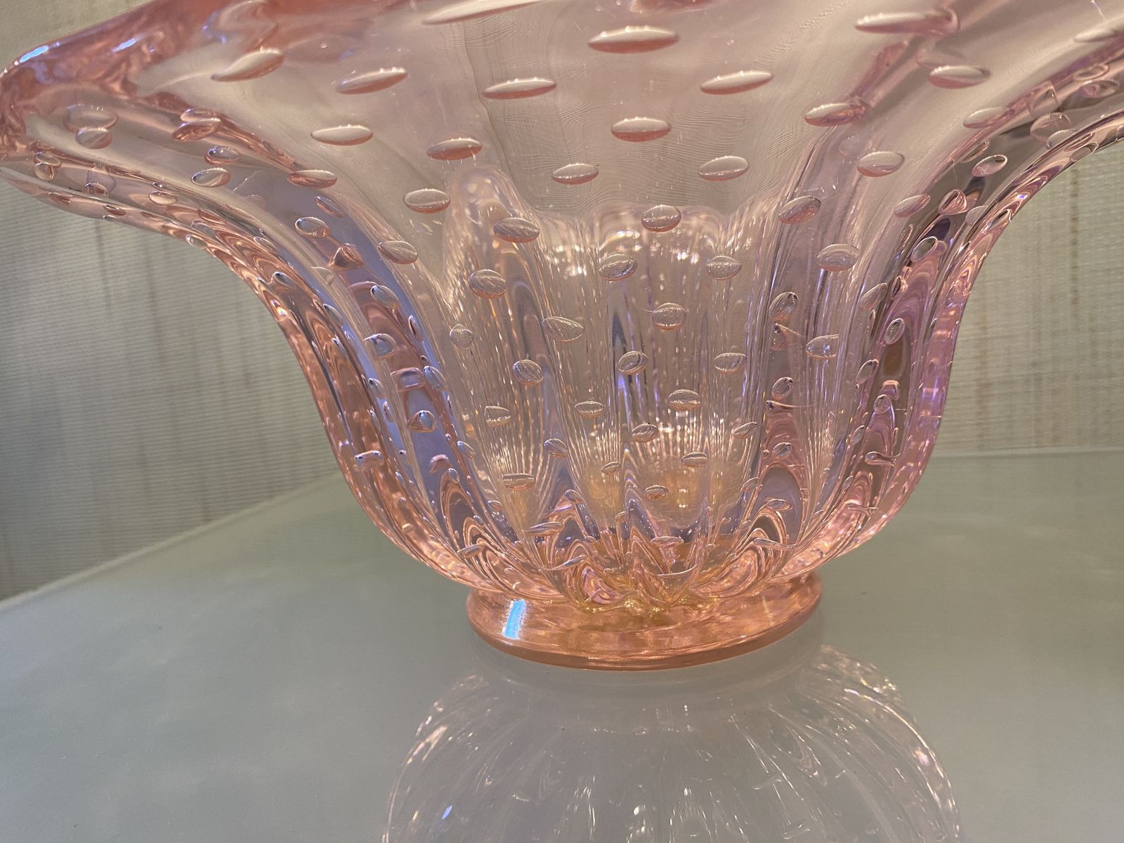 Impressive Handmade Pink With Air Balls Murano Glass Vase Like Venini Ercole Barovier Style photo vintage