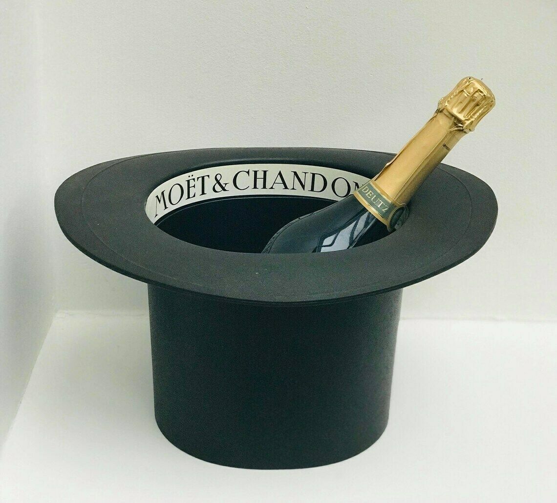 Champagne Ice Bucket Moet And Chandon French Vintage 80s Hat Shaped Wine Cooler Large Rigid Plastic Bar Cart Garden Bar Drinks Barware Gift photo vinterior