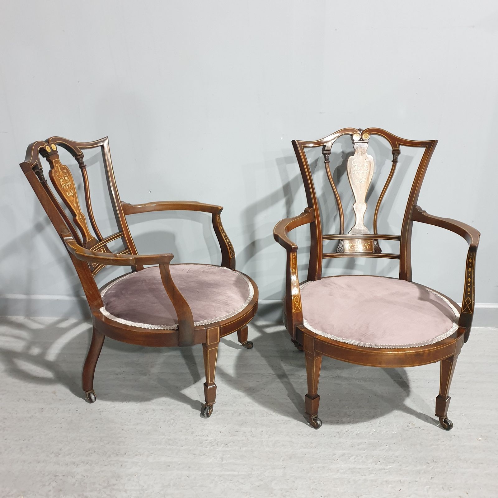 photo for sale Lovely Pair Inlaid Mahogany Tub Chairs
