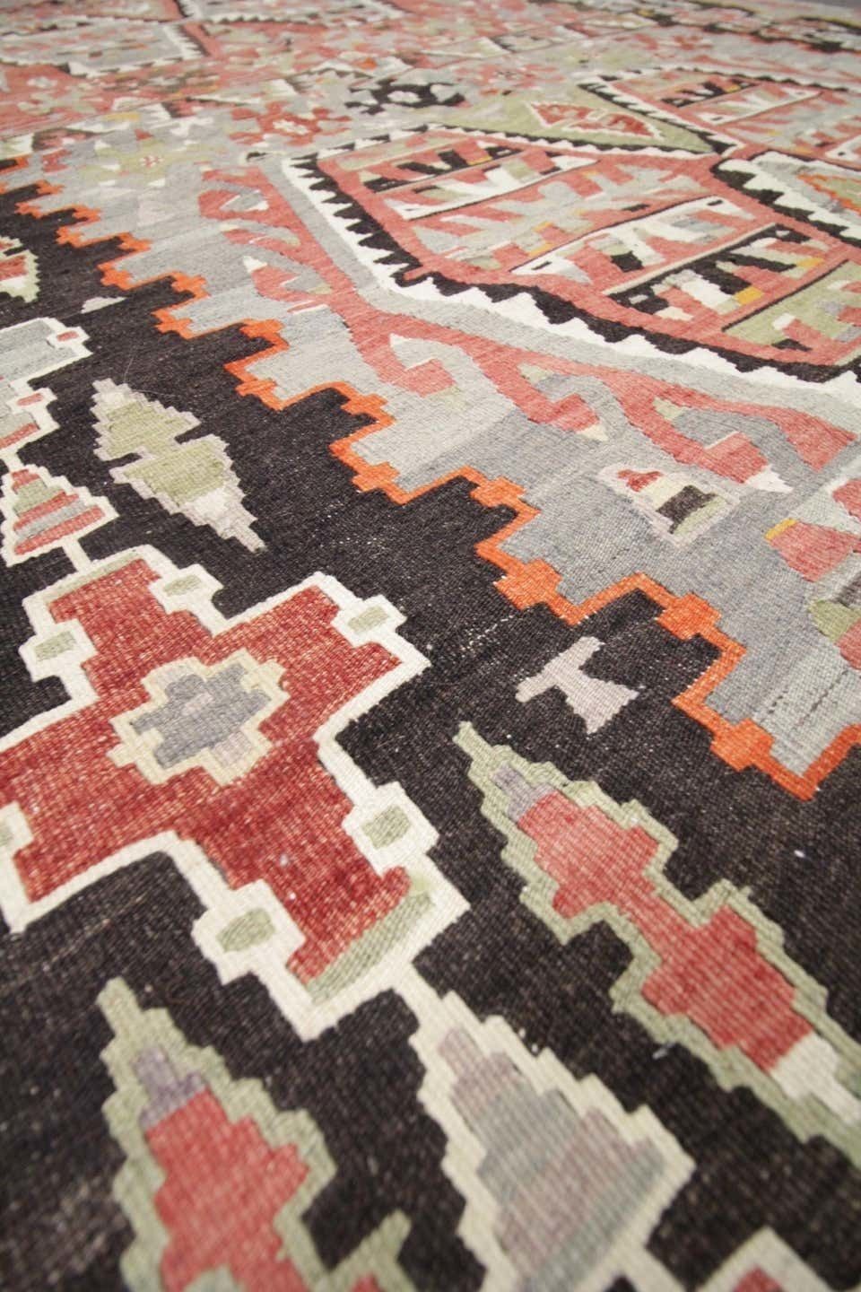 Antique Rugs Wool Kilim Area Rug Handmade Flat Carpet Rust Wool Rug photo vintage