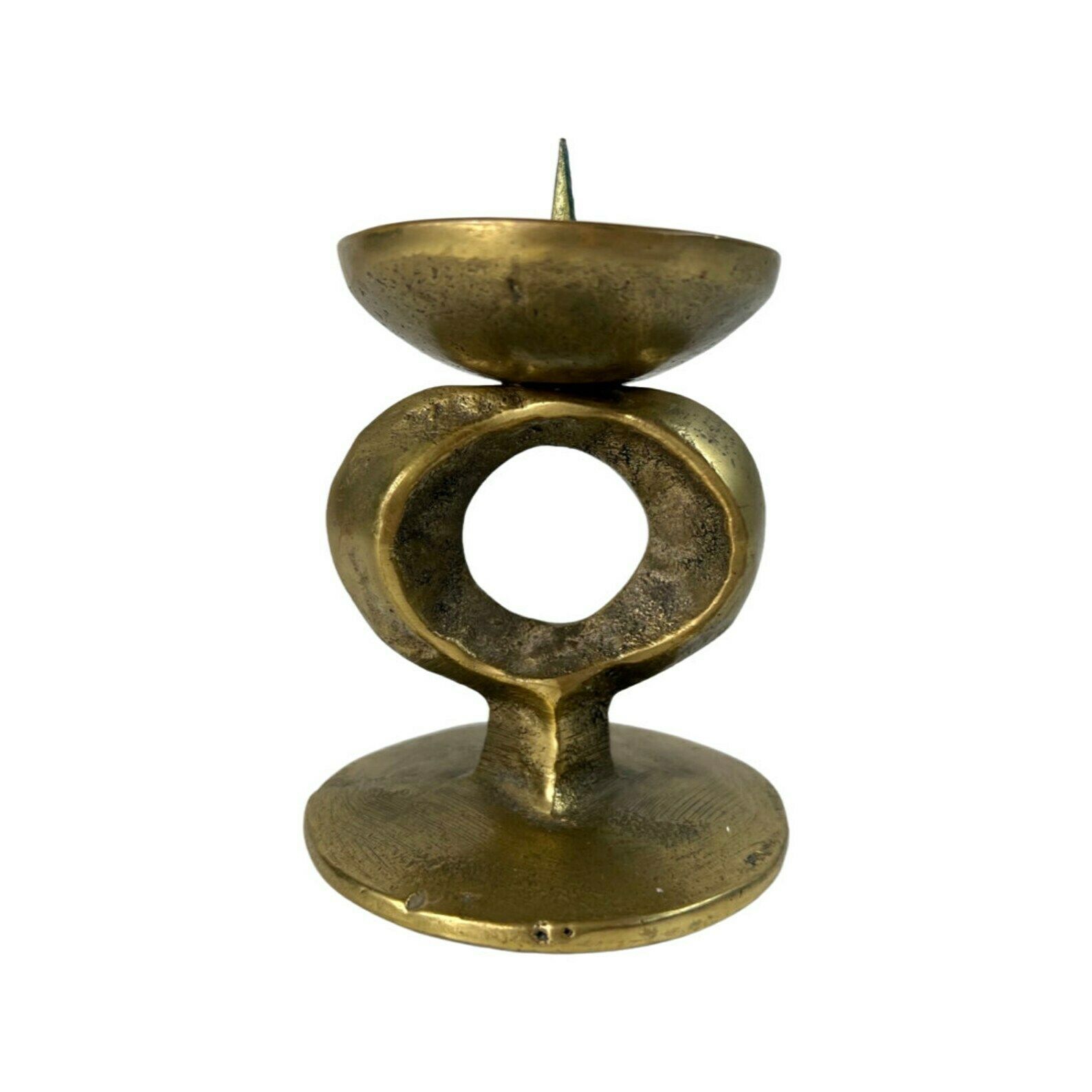 Vintage Solid Brass Brutalist Candle Holder photo furniture