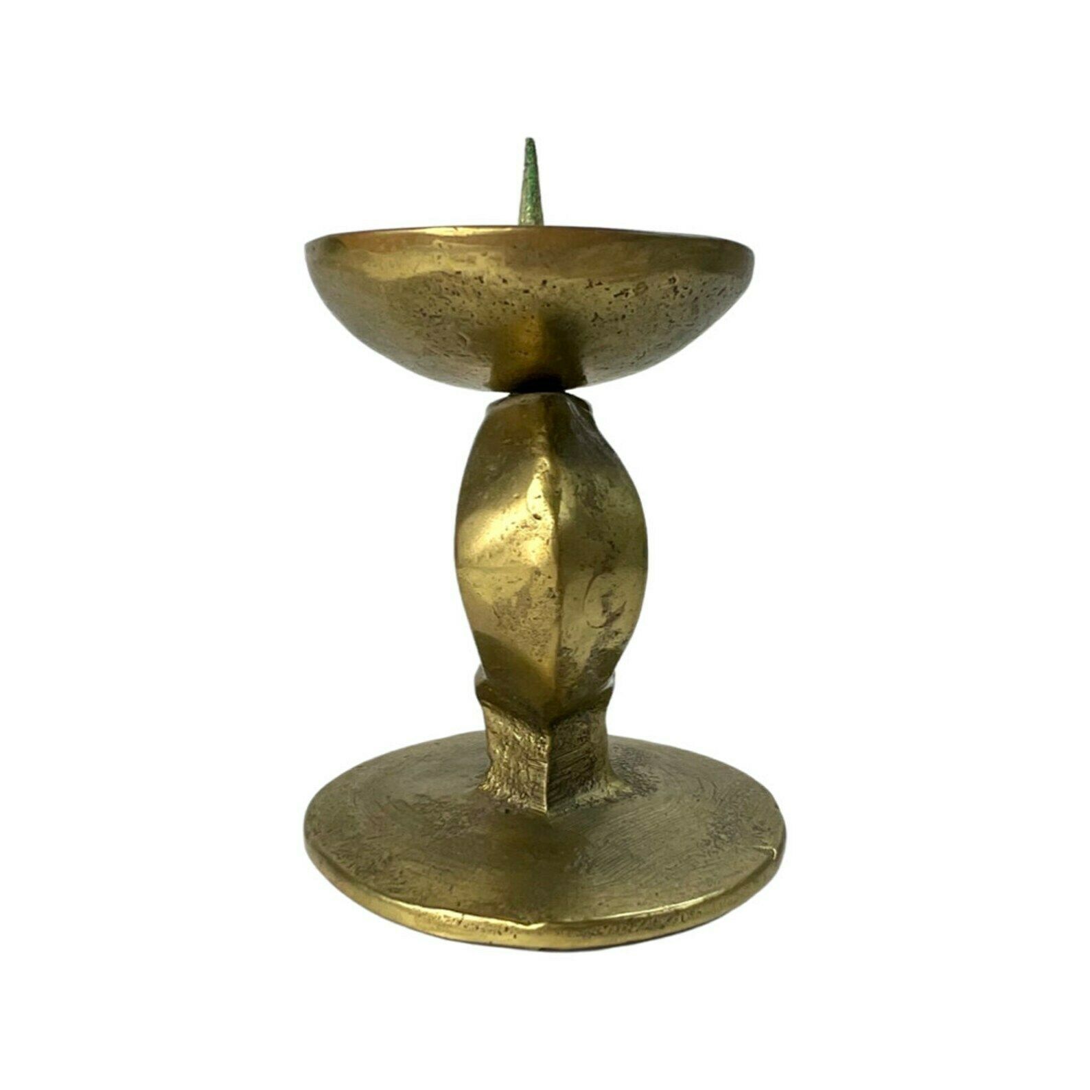 Vintage Solid Brass Brutalist Candle Holder photo vintage