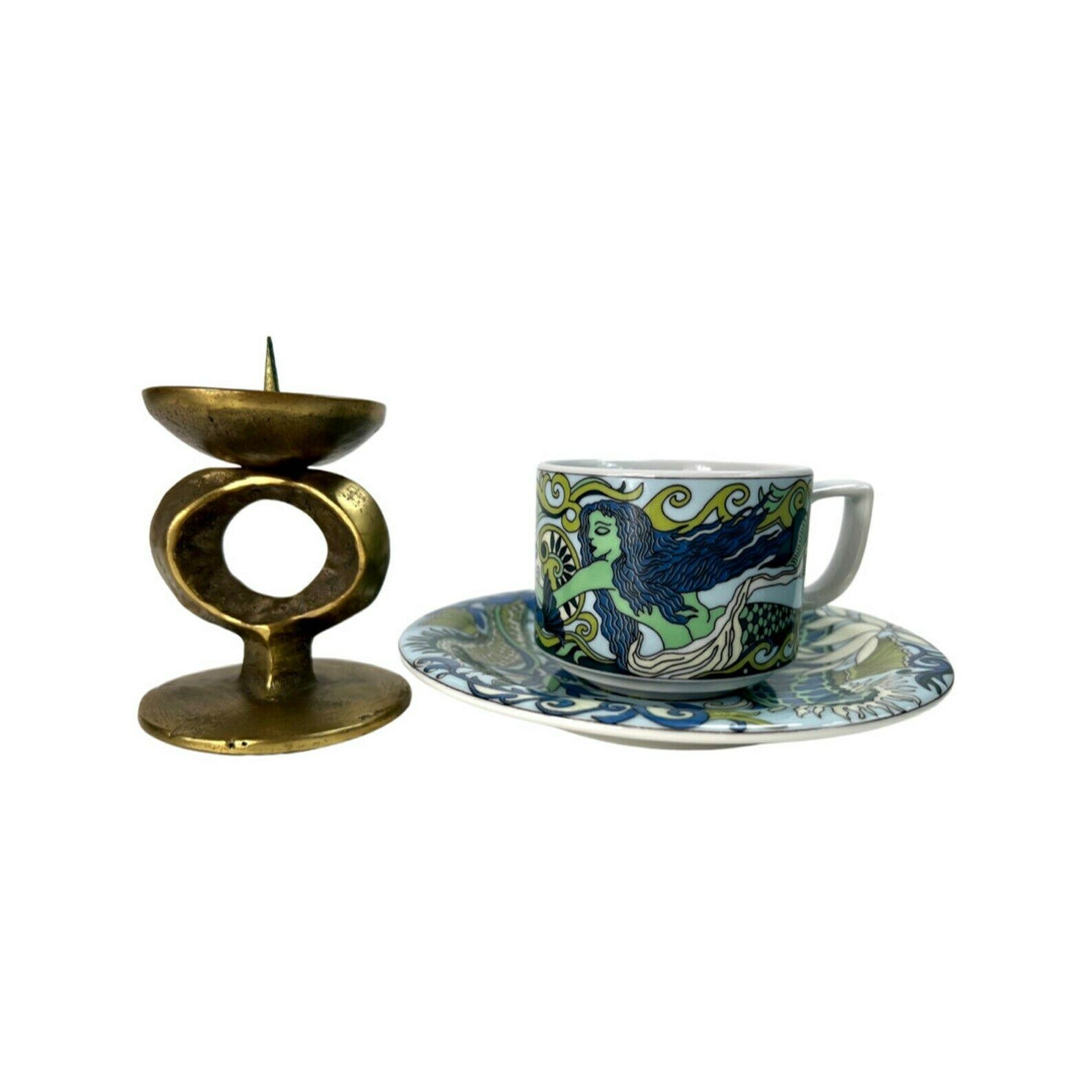 photo for sale Vintage Solid Brass Brutalist Candle Holder