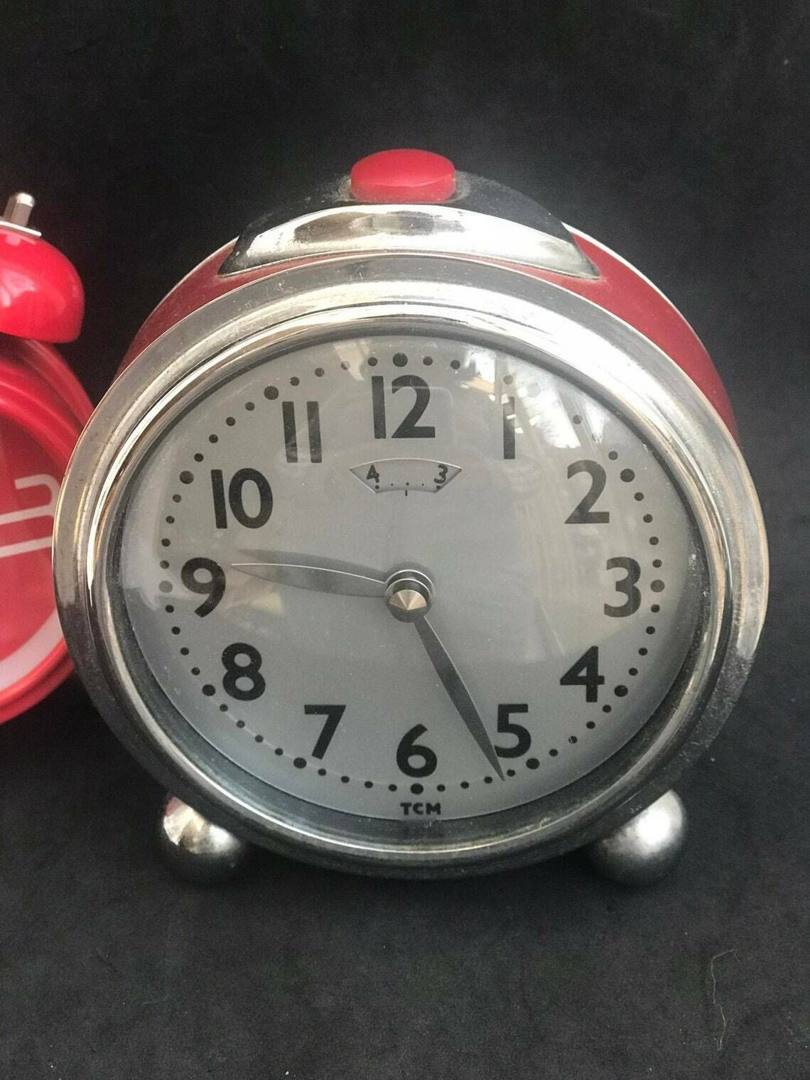 Table Alarm Clock Set 2 Red Color Vintage Home Decor Side Table Night Clock Desk Decor Red Accents photo for sale