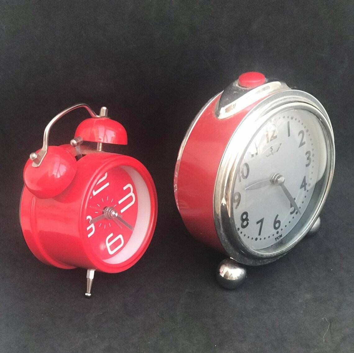 Table Alarm Clock Set 2 Red Color Vintage Home Decor Side Table Night Clock Desk Decor Red Accents photo 99.0