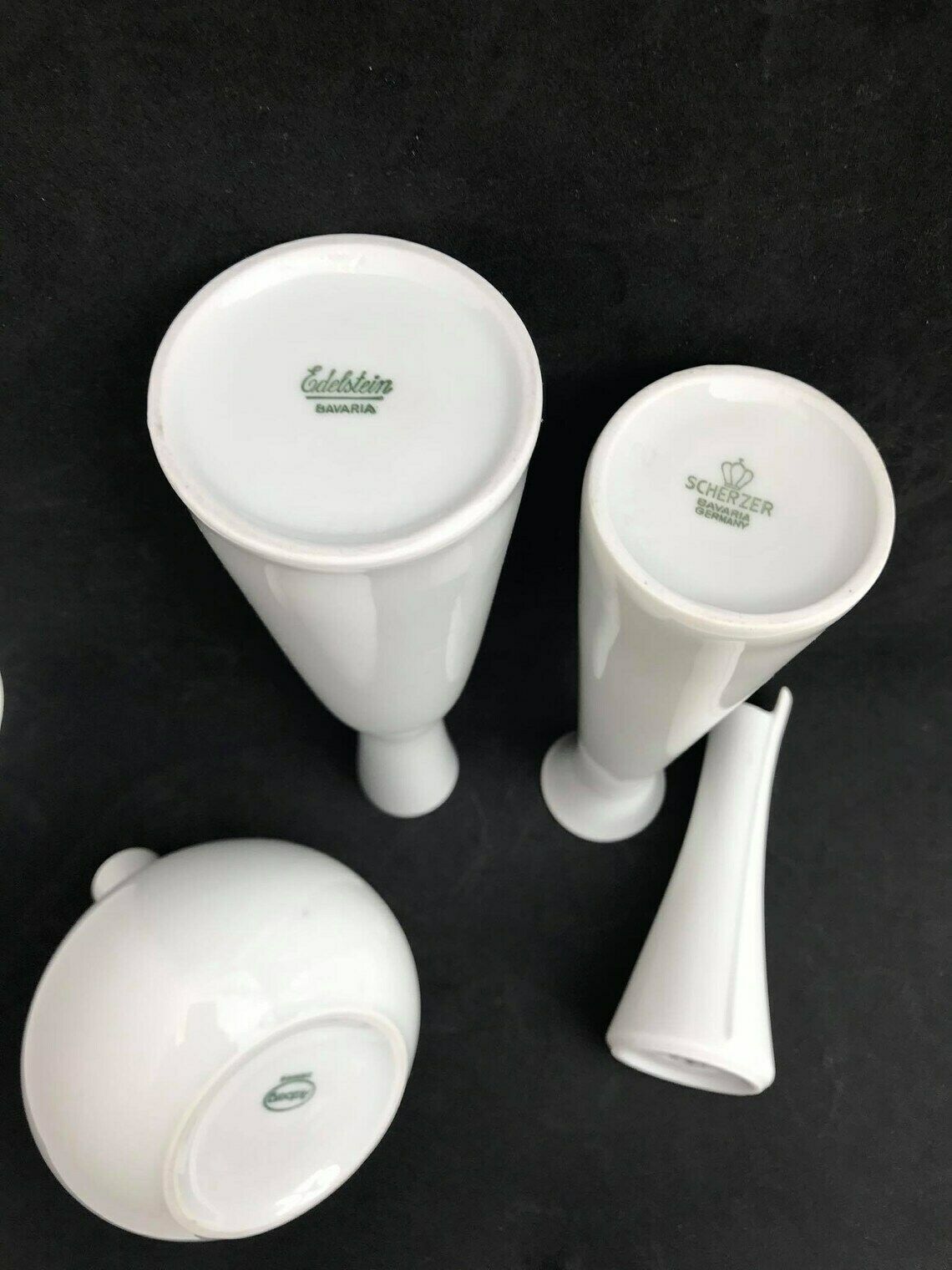 Set Van 4 Witte Vazen – Porselein Scherzer, Edelstein Vaas En 2 Arzberg Kleine Vazen – Op Art Mid Century – Fotografie Prop – Huwelijkscadeau photo vintage