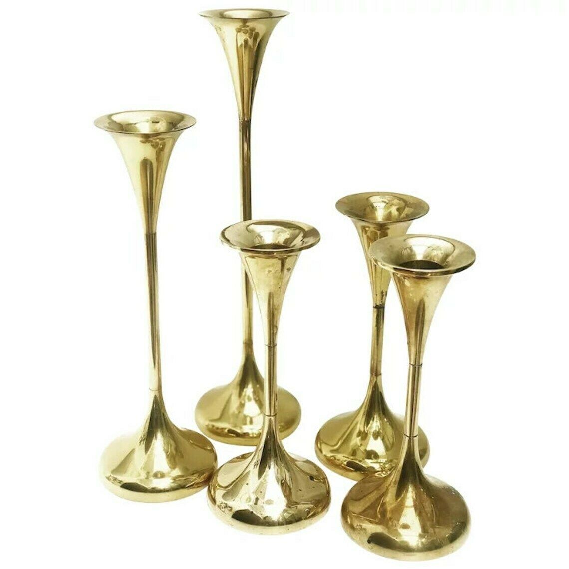 Danish Candle Holder Set 5 Golden Decor Mid Century Holiday Table Decor Season Decor Nordic Modern Danish Design Gift For Her Wedding Gift