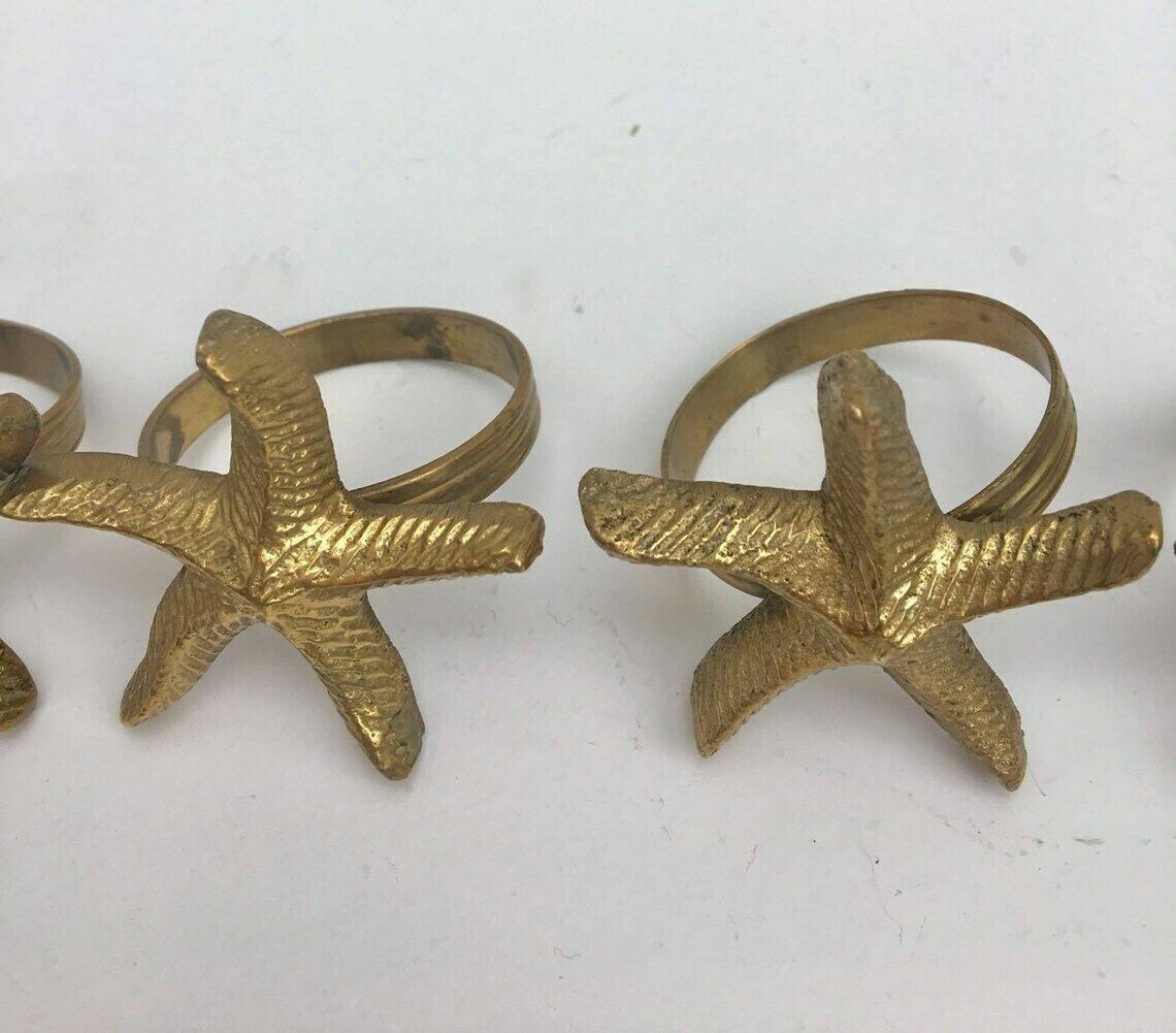 photo furniture Animal Napkin Rings, Vintage French Brass Seafood Table Decor Set Of 4, Vintage Solid Brass Starfish Napkin Holders, Mid Century,