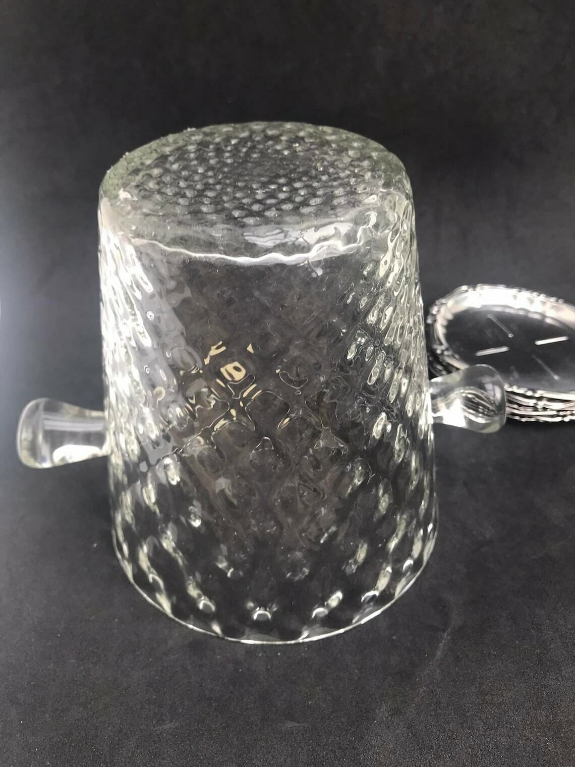 photo for sale Ice Bucket Crystal Nason Moretti Murano With Ice Clamp And Metal Coasters Bar Set Gift For Him Bar Cart Decor Italian Design Man Cave Gift