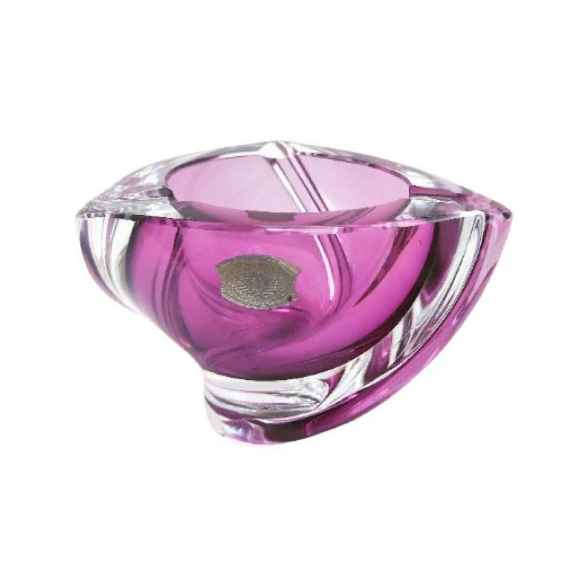 Kristallen Asbak Val Saint Lambert – Geblazen Paars/Violet En Helder Kristal – Presse Papier – Bureauaccessoire – Ornament – Verzamelobject