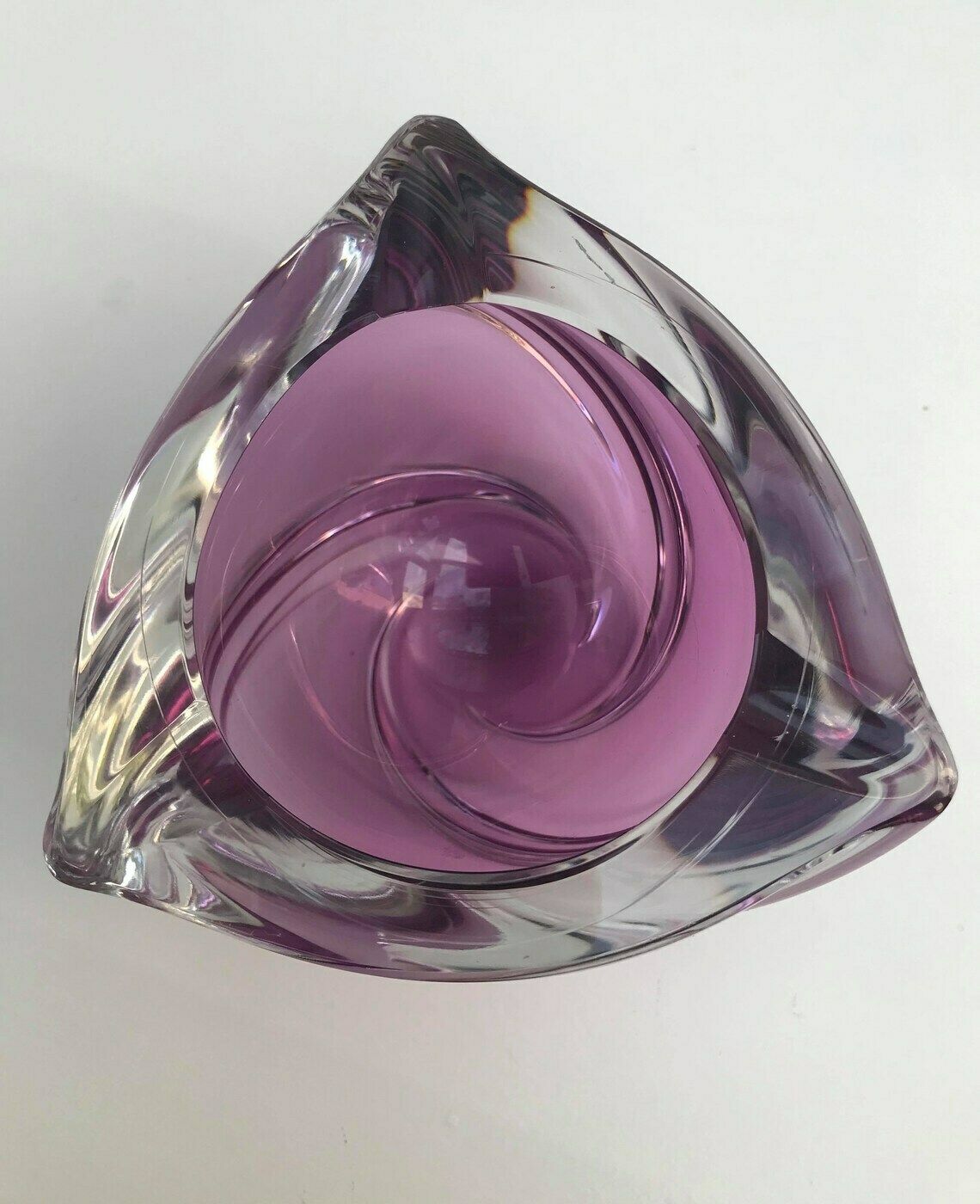 Crystal Ashtray Val Saint Lambert Blown Purple Violet And Clear Crystal Paper Weight Desk Accessories Ornament Gift Collector photo for sale