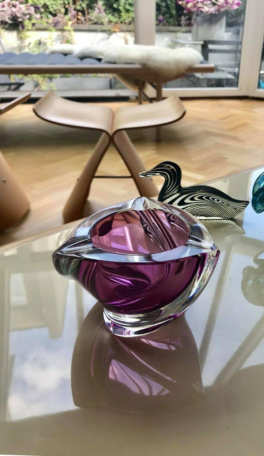 Crystal Ashtray Val Saint Lambert Blown Purple Violet And Clear Crystal Paper Weight Desk Accessories Ornament Gift Collector photo Home Decor